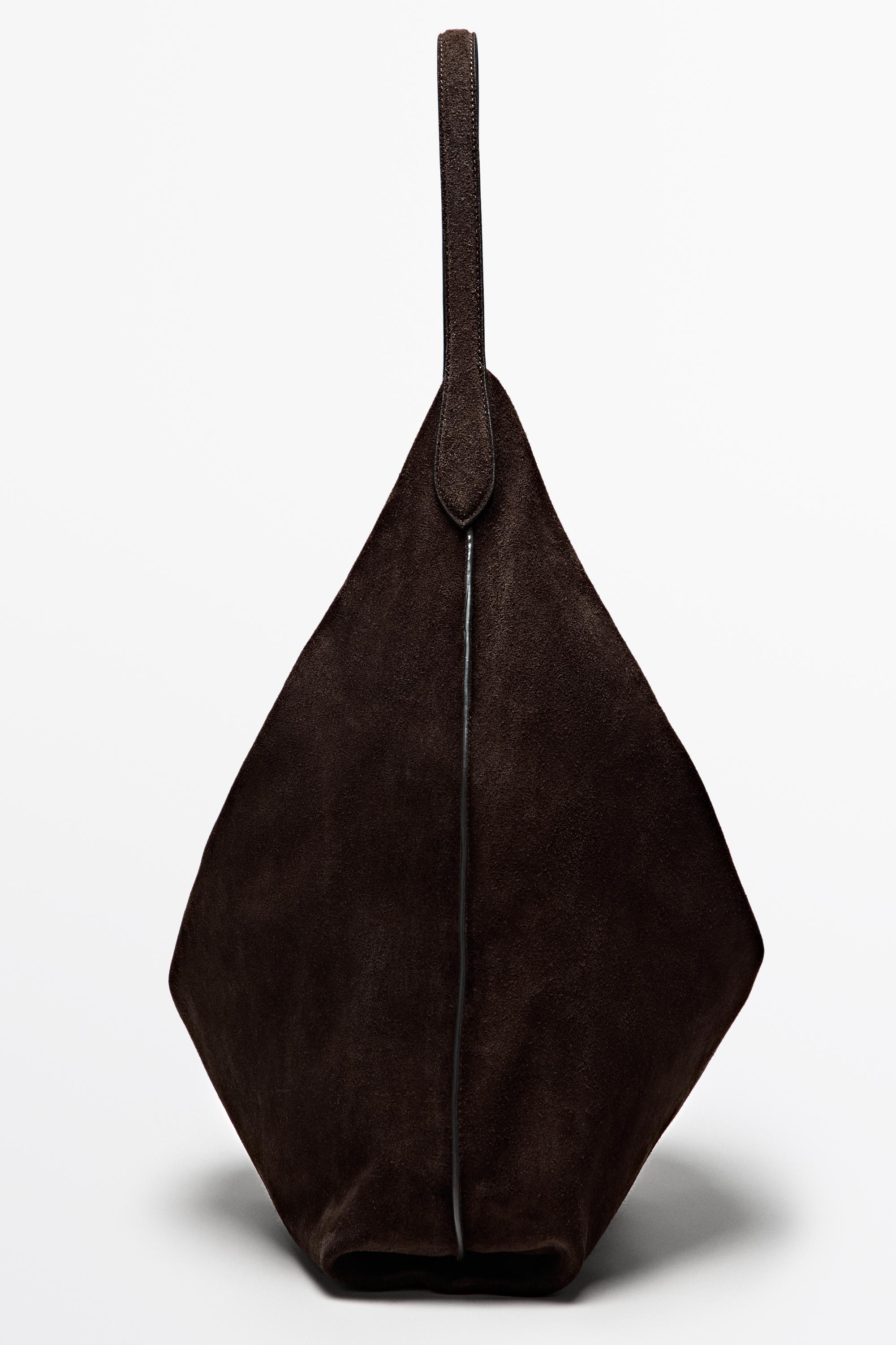 Maxi split suede leather shoulder bag — Chocolate
