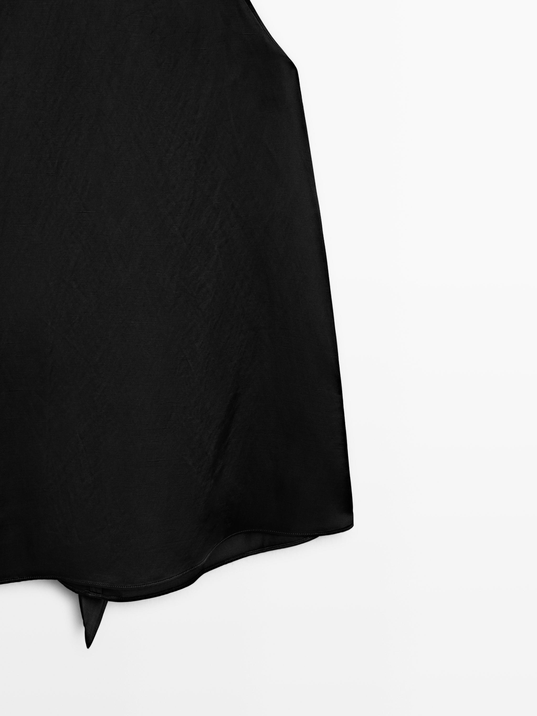 Satin halter top with tie detail — BLACK