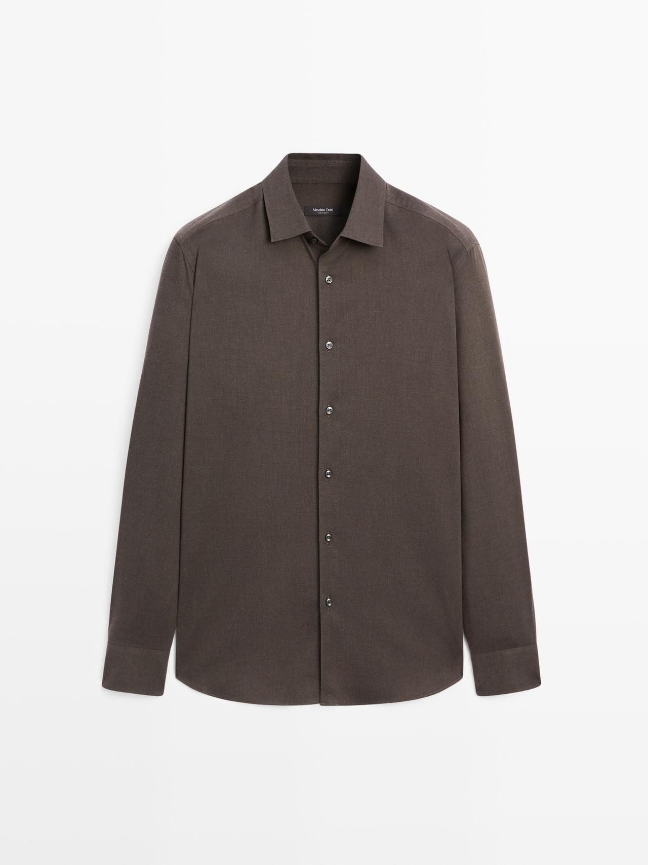 Massimo Dutti - Heren - Twill Melange Overhemd Slim Fit - Bruin - S