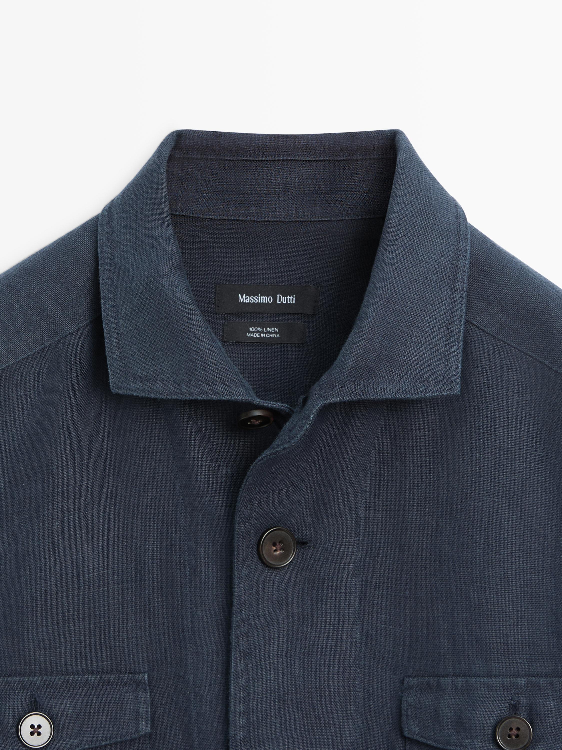 Heavy linen overshirt with pocket details — NAVY BLUE