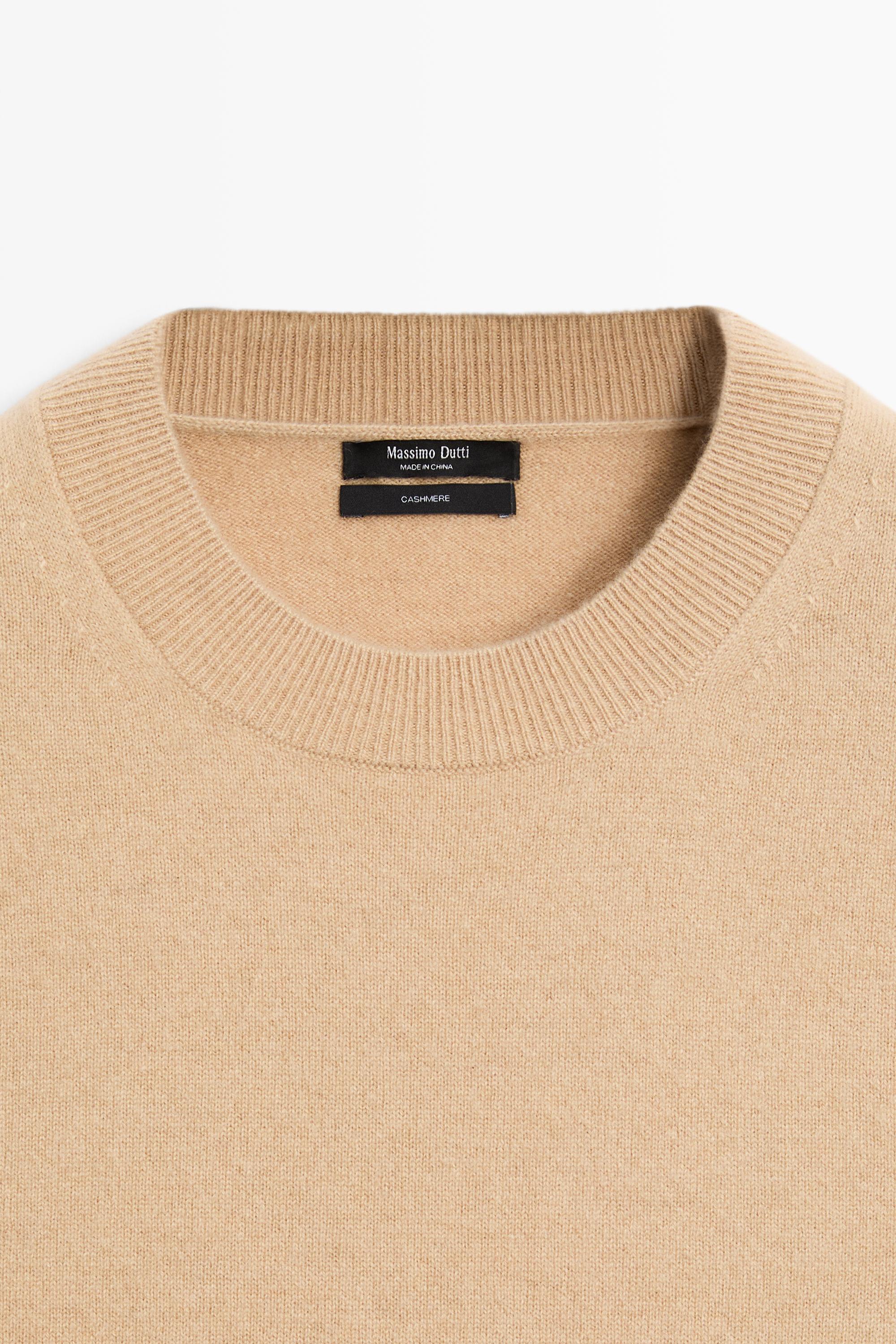 100% cashmere long sleeve sweater — CAMEL
