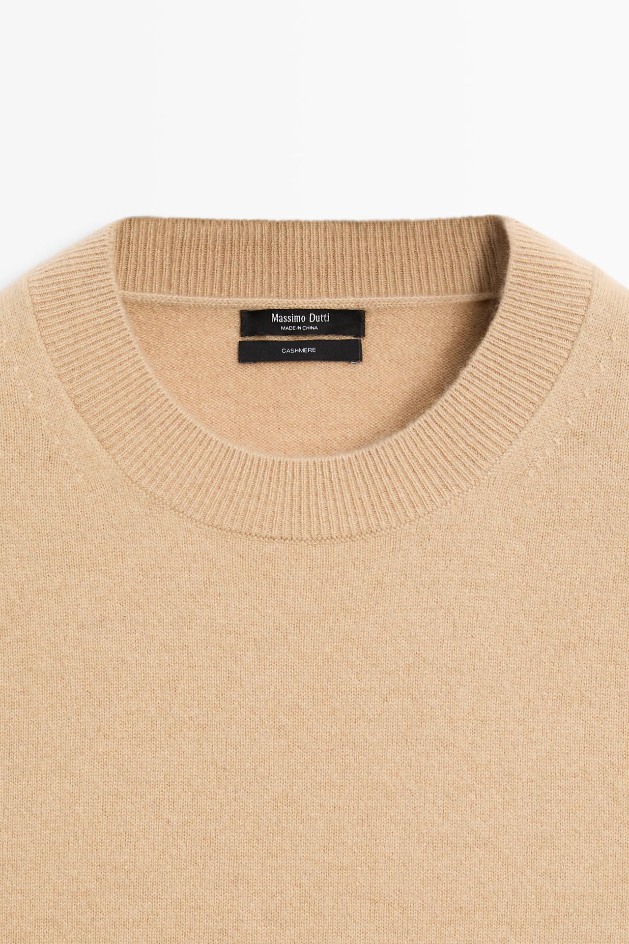 100% cashmere long sleeve sweater — CAMEL