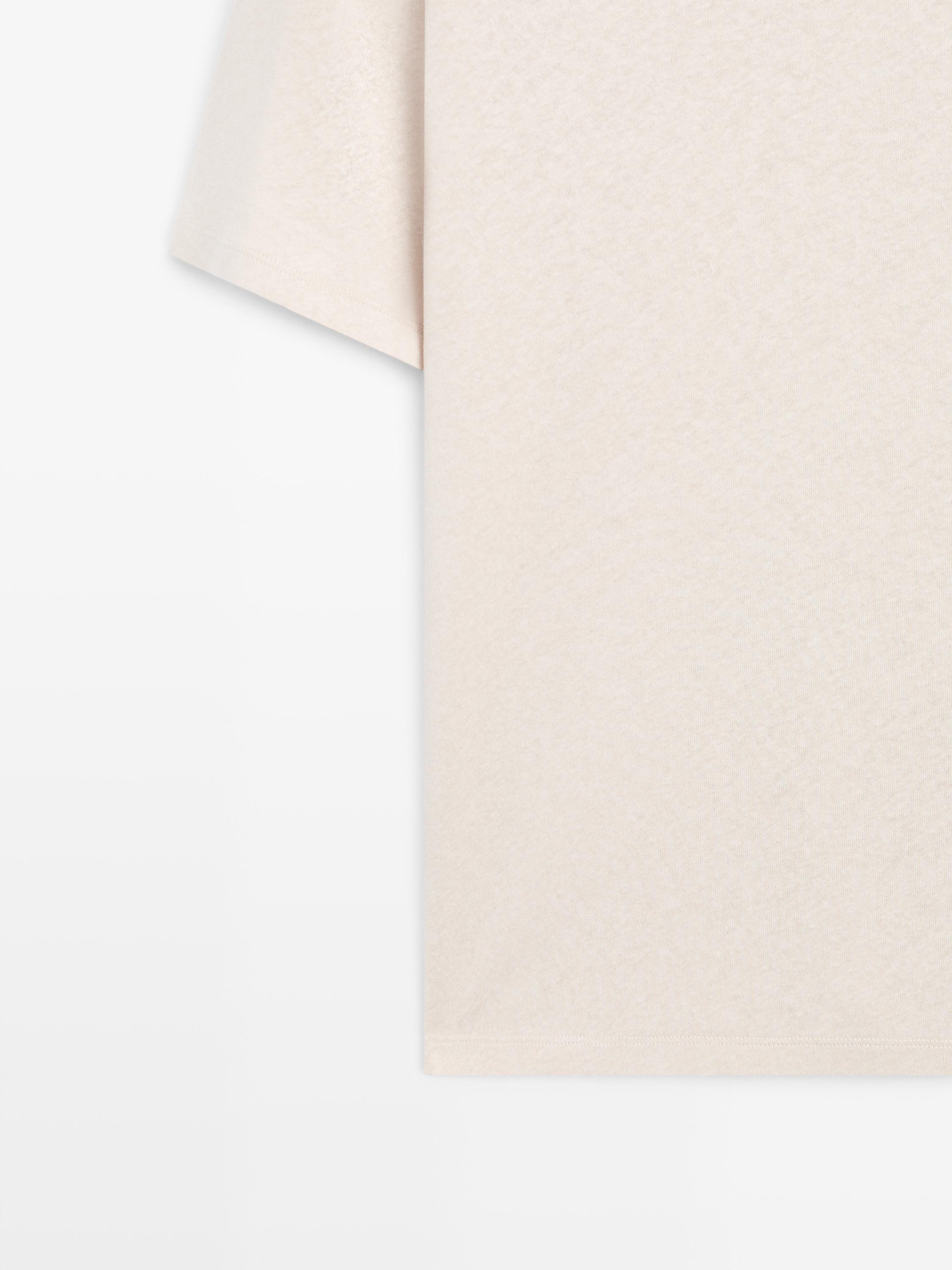 Short sleeve linen and cotton T-shirt — BROWN