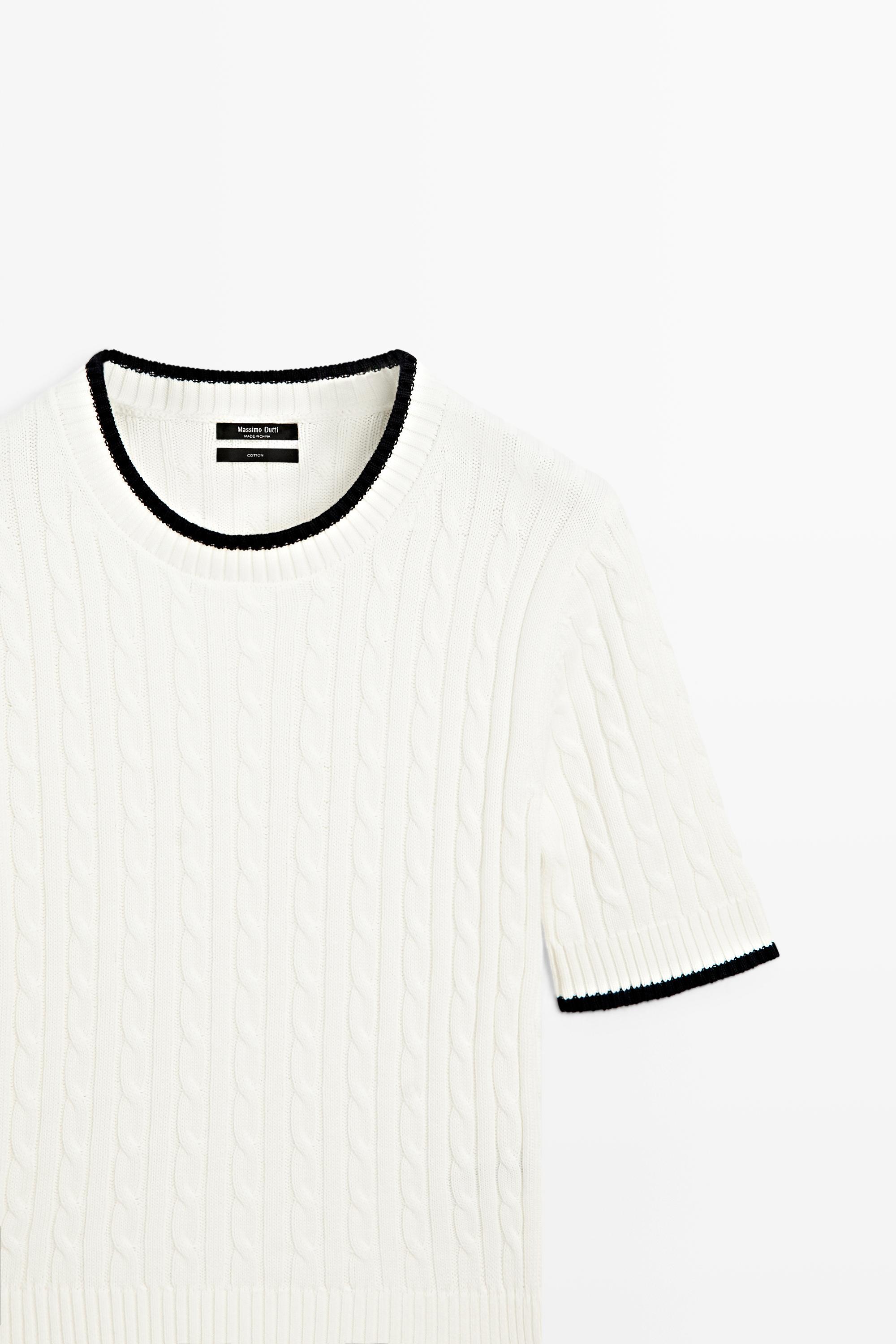 Kurzärmeliger Strickpullover mit Zopfmuster