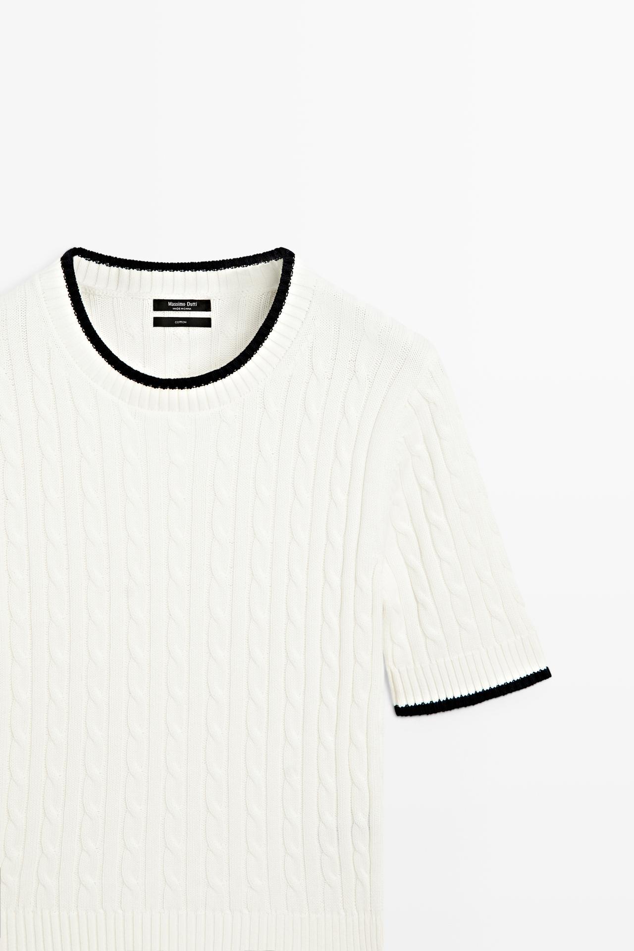 Short sleeve cable-knit sweater — WHITE