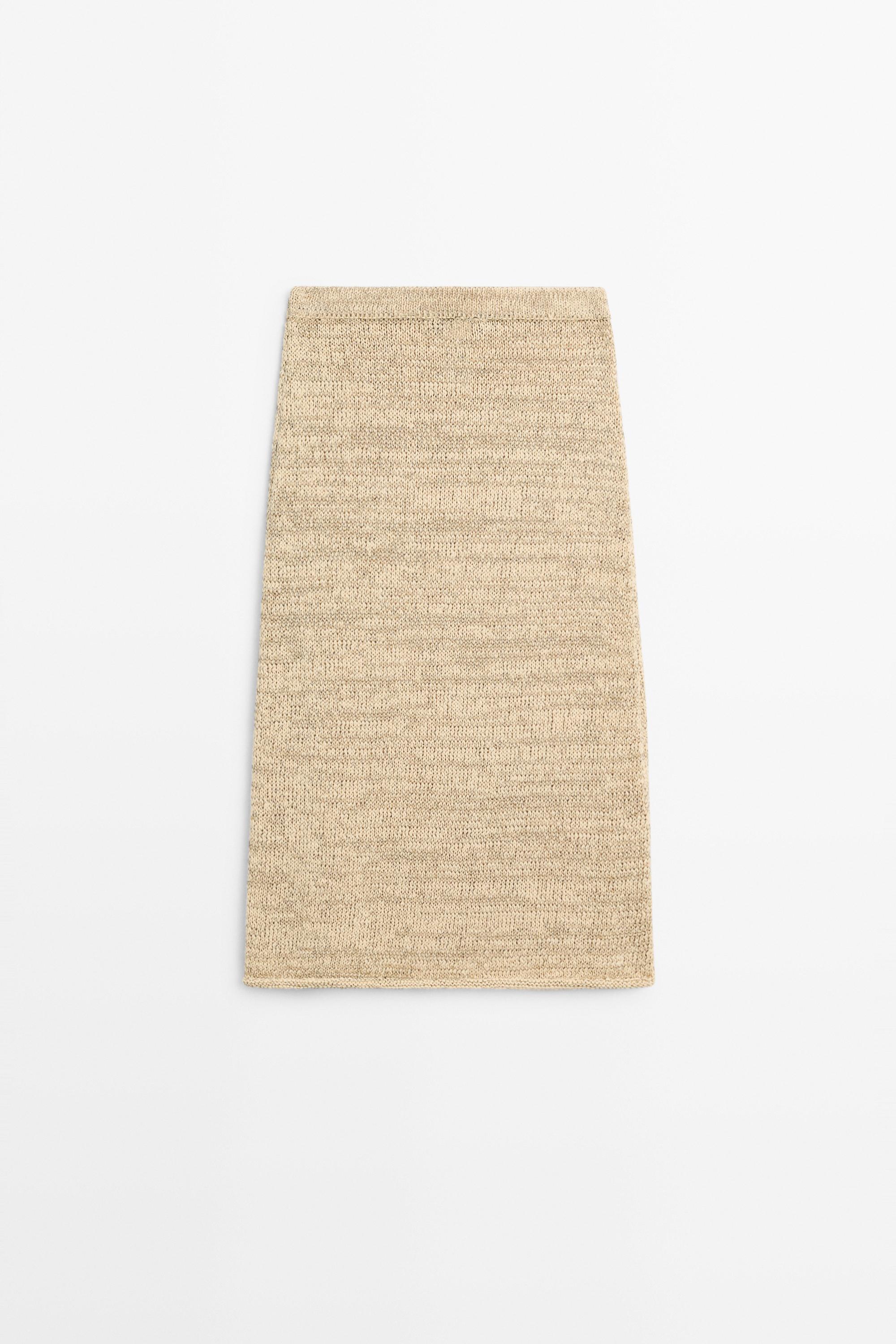 Marl cotton blend knit midi co-ord skirt — Beige
