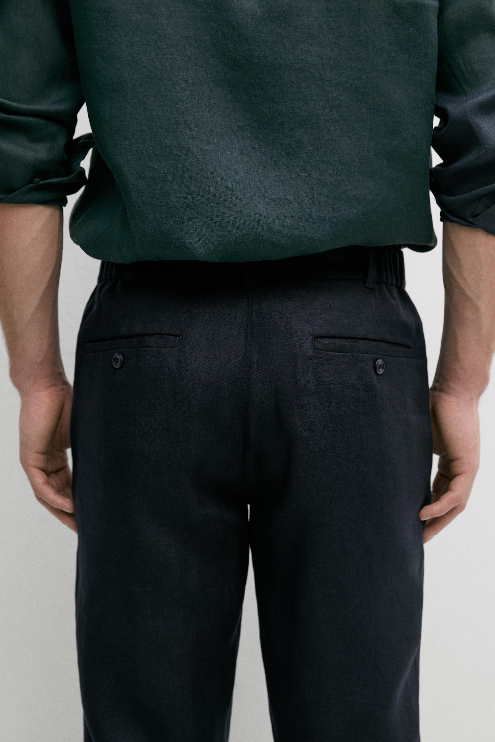 Tapered fit linen pants — NAVY BLUE