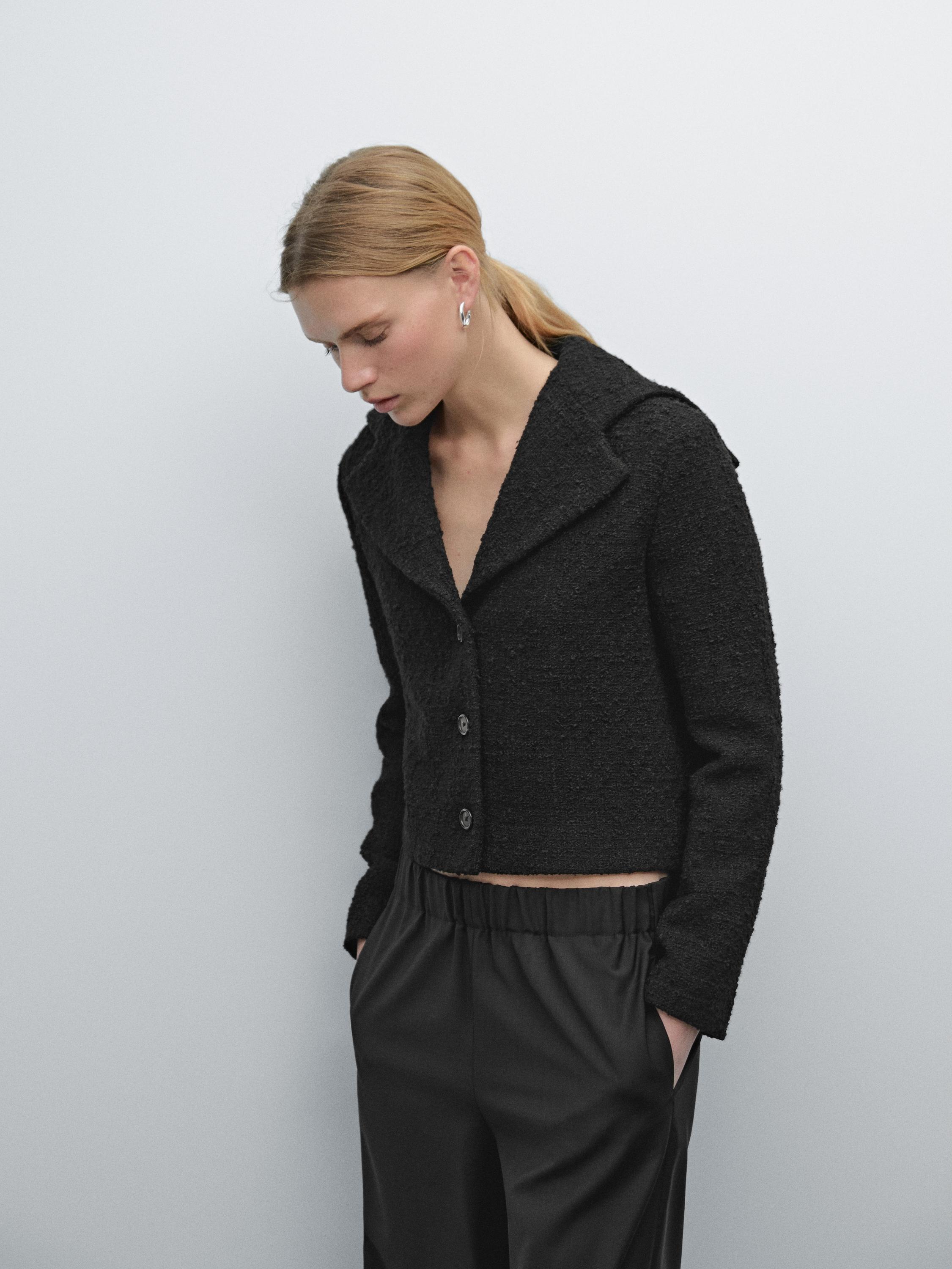 Veste courte à col marin en laine mélangée