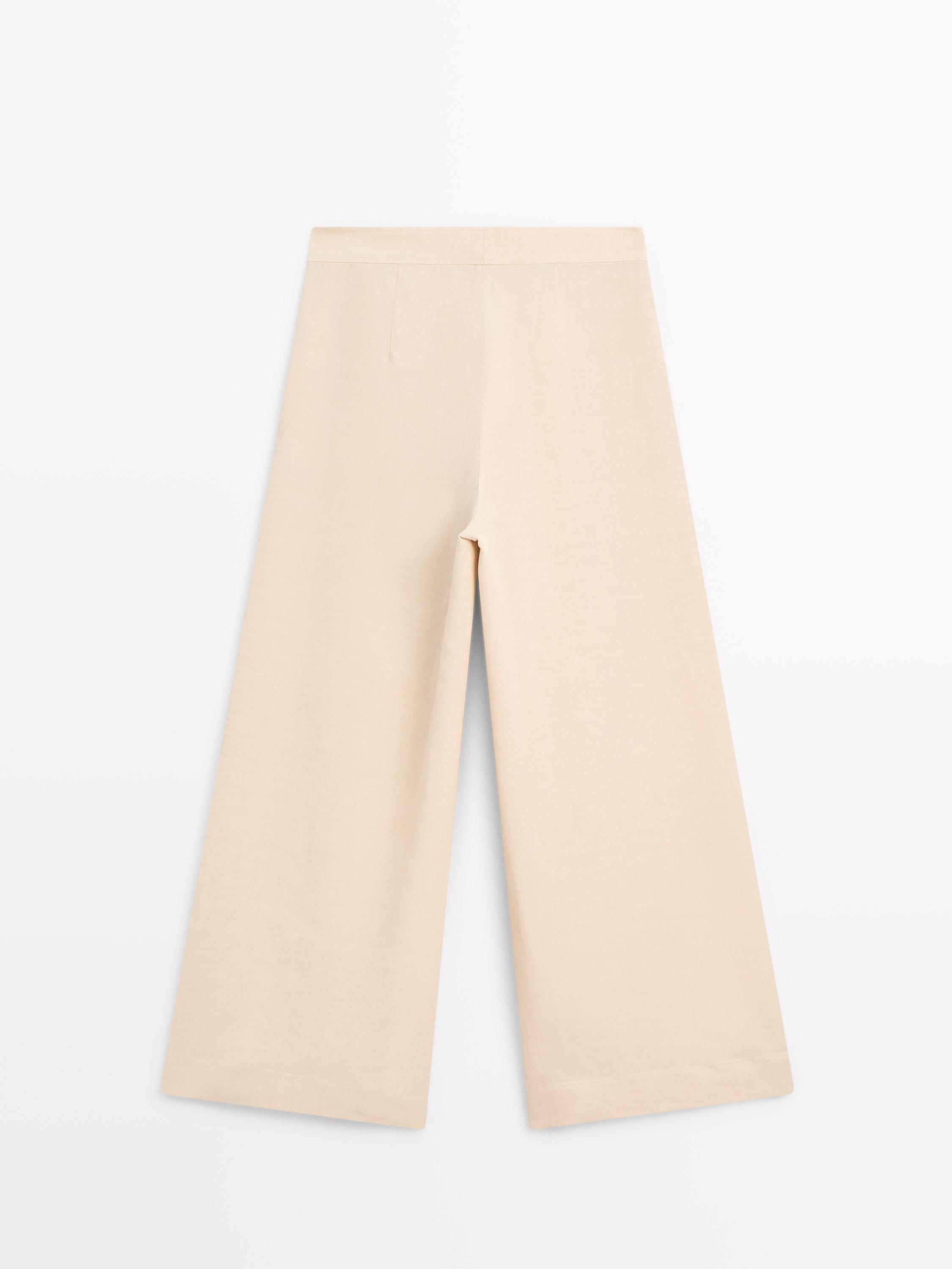 Linen blend darted wide-leg trousers