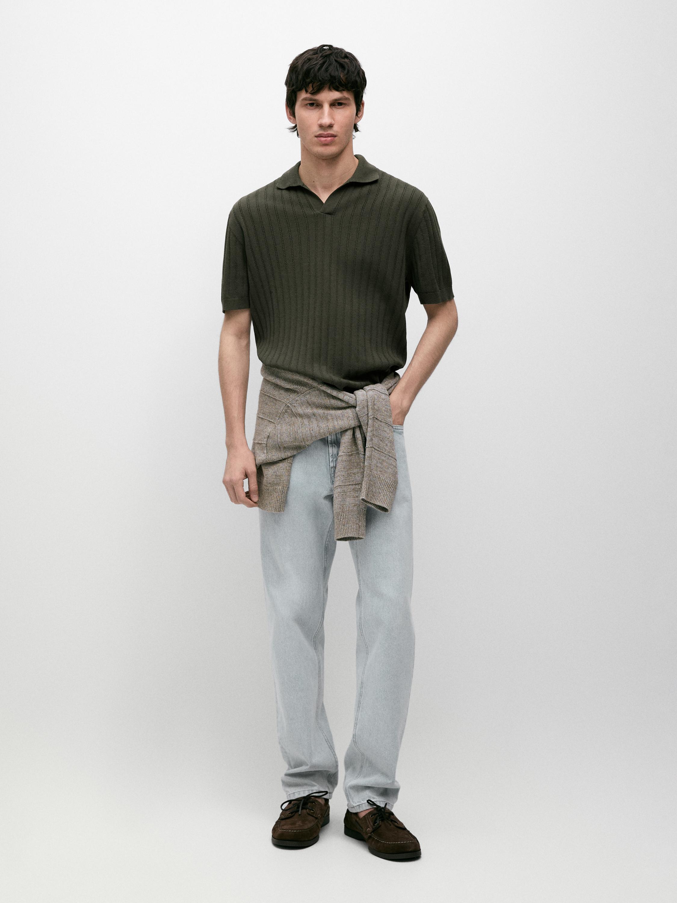 Cable-knit polo sweater — DARK KHAKI