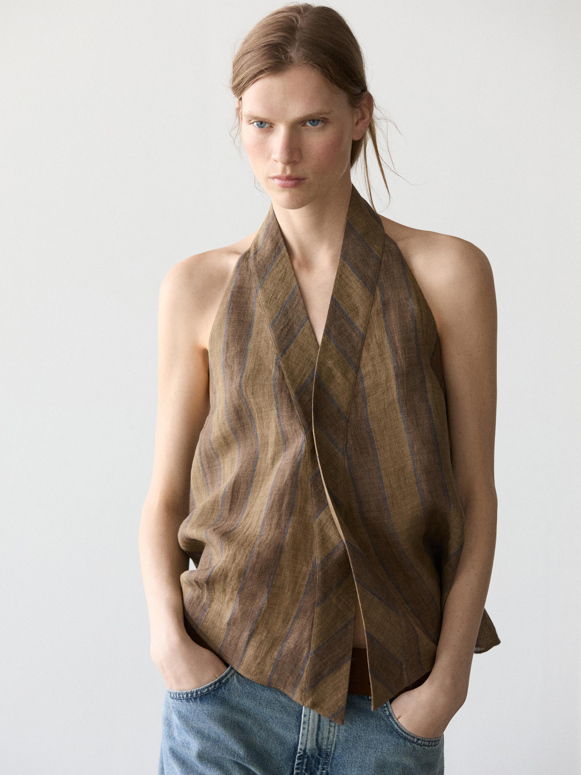 Printed waistcoat with crossover neckline