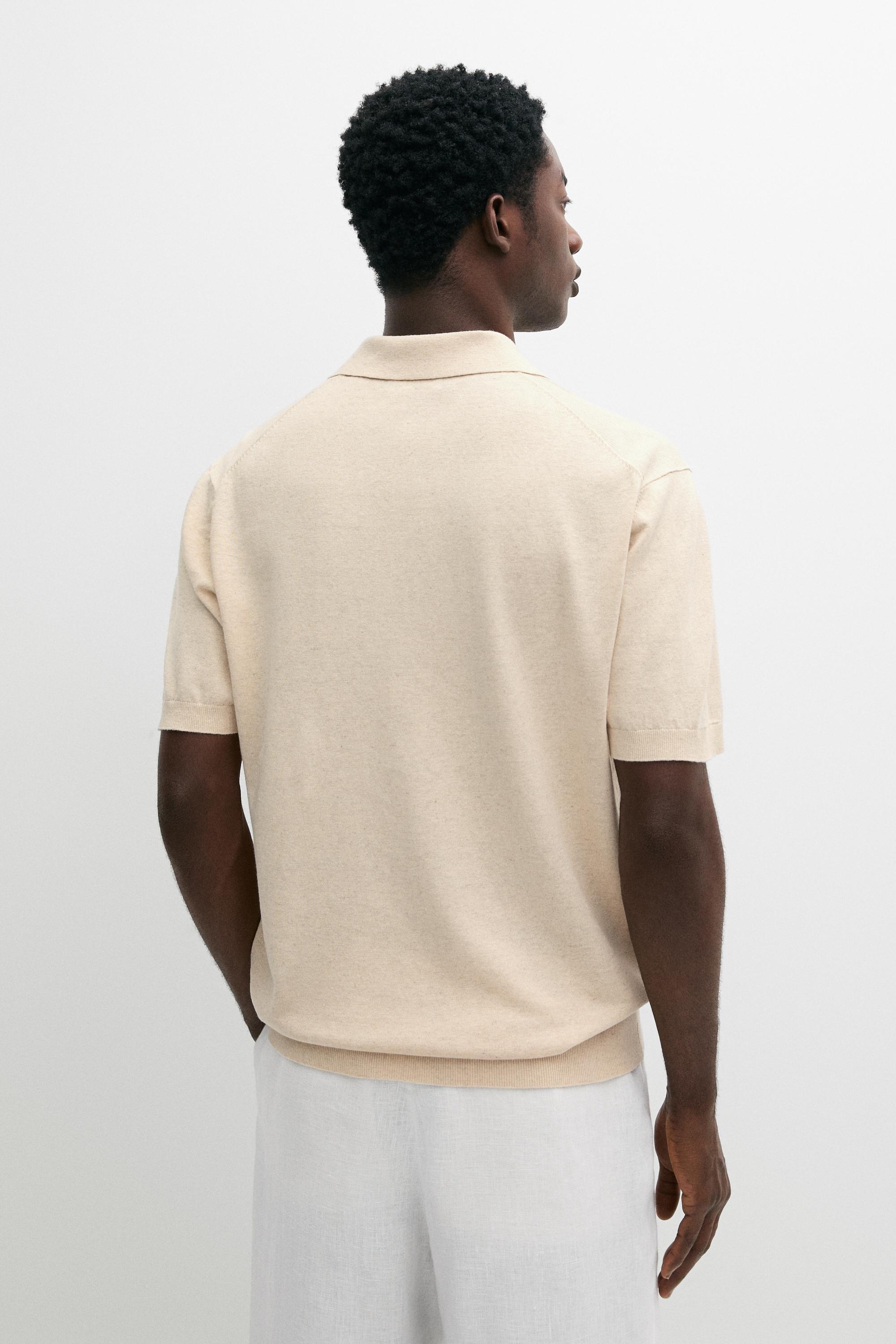 Cotton linen blend polo shirt — Beige