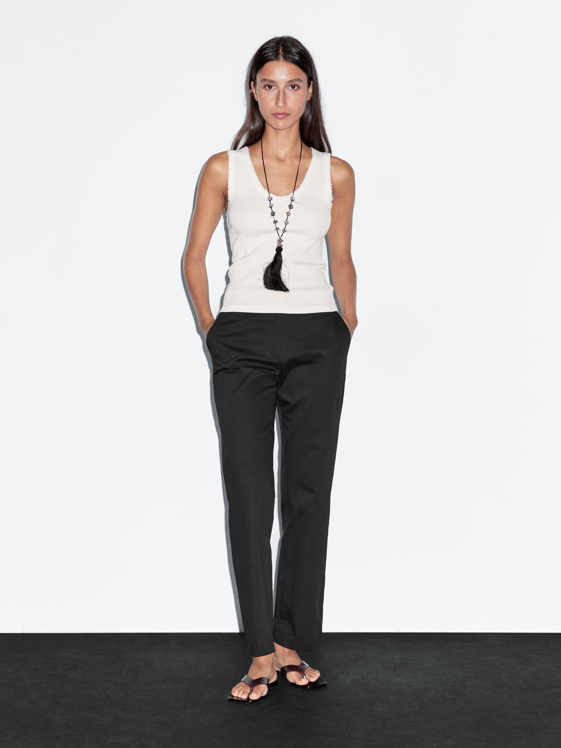 Pantalon Straight En Coton Mélangé - Noir - 38 - Massimo Dutti - Femme
