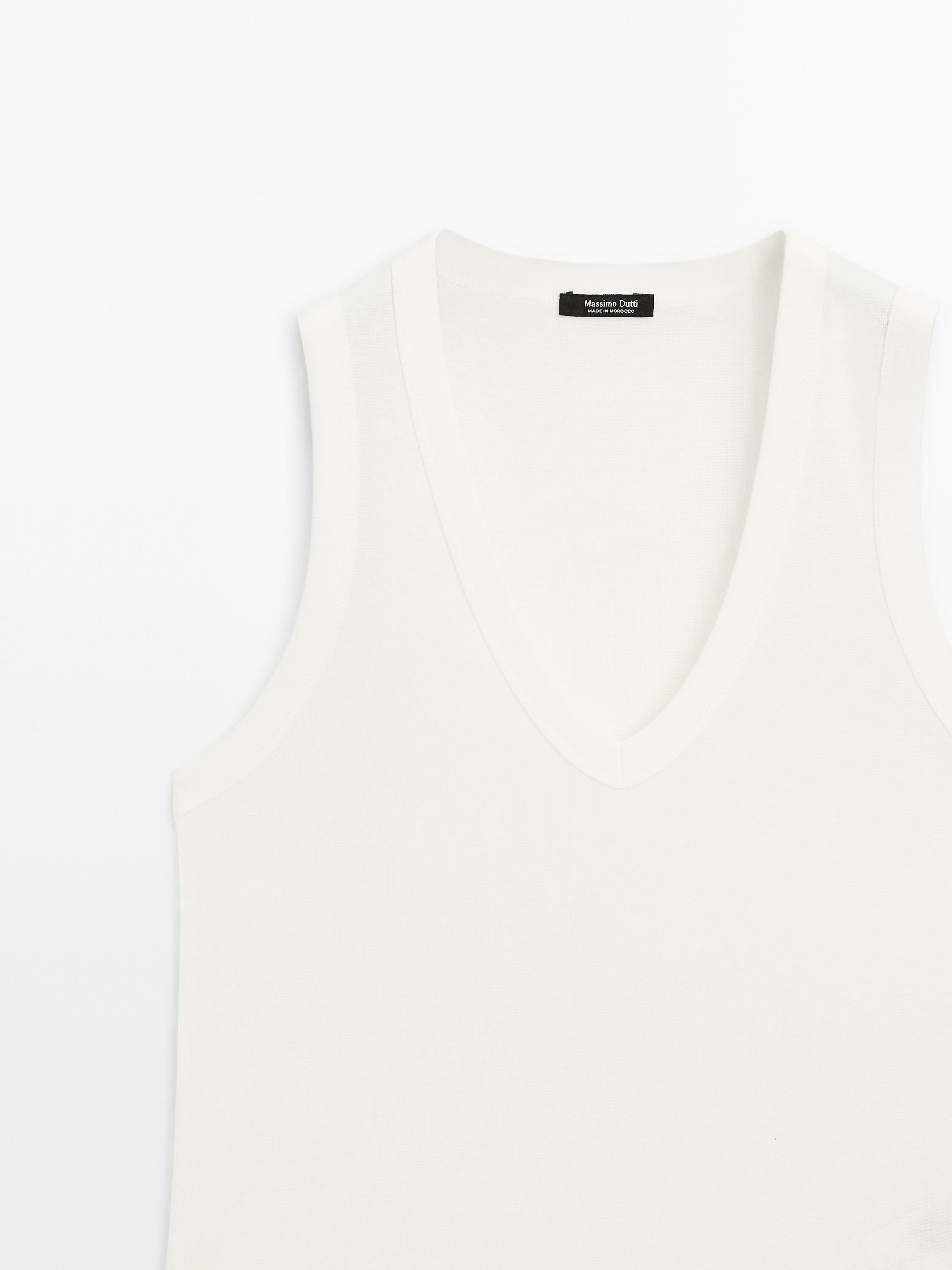 Mercerised cotton V-neck T-shirt