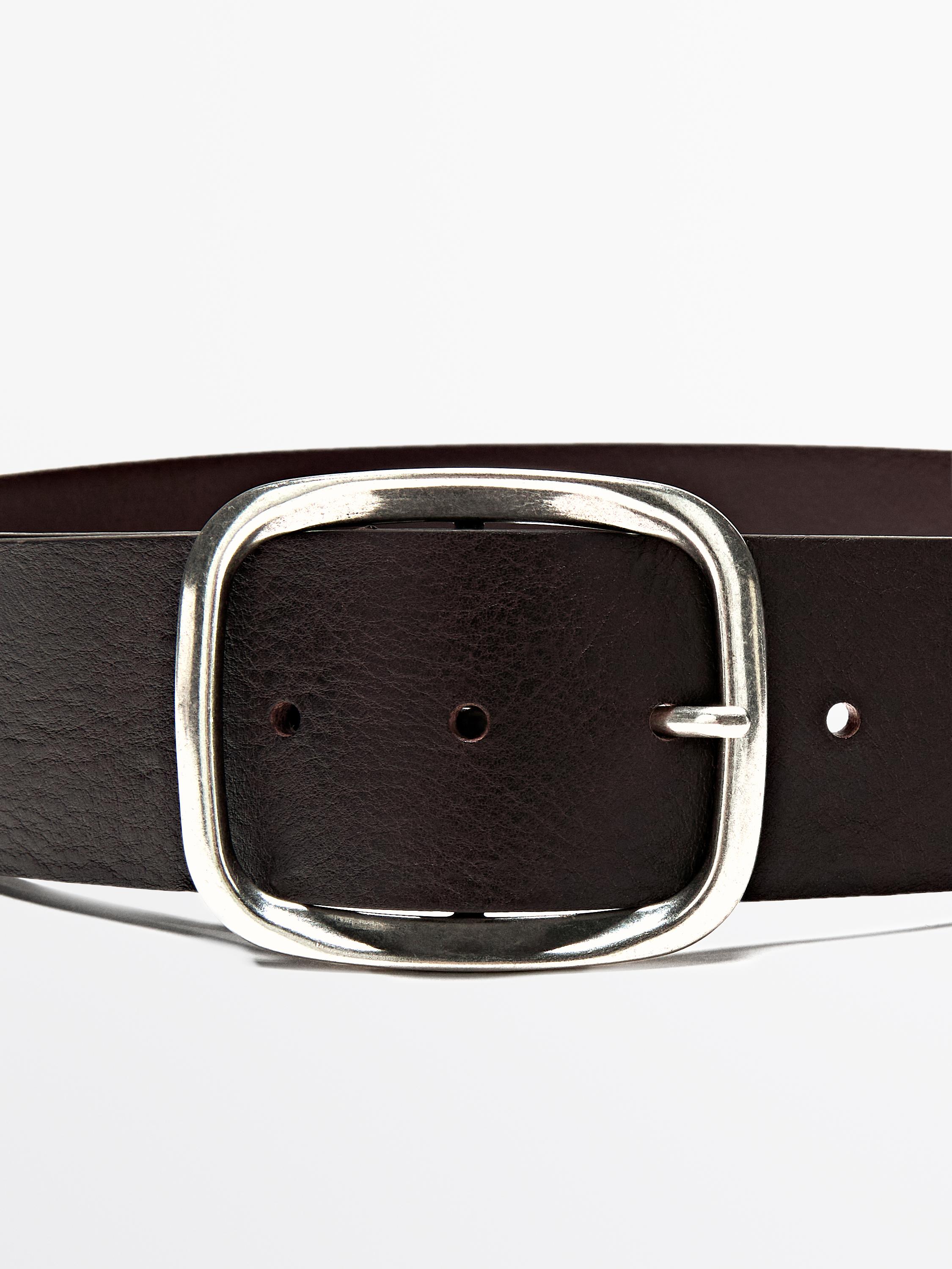 Ceinture boucle rectangulaire en cuir nappa