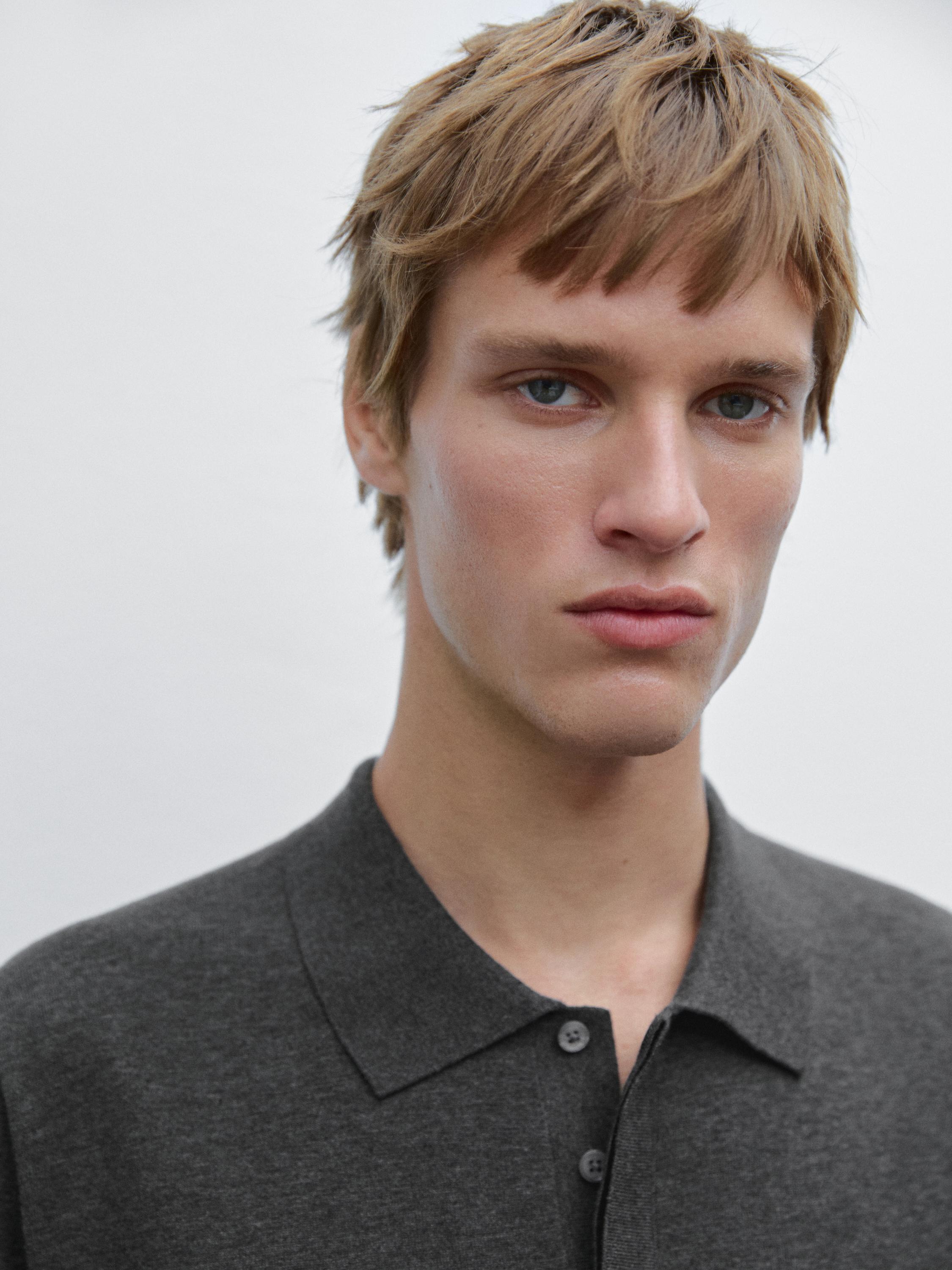 Cotton blend knit polo shirt
