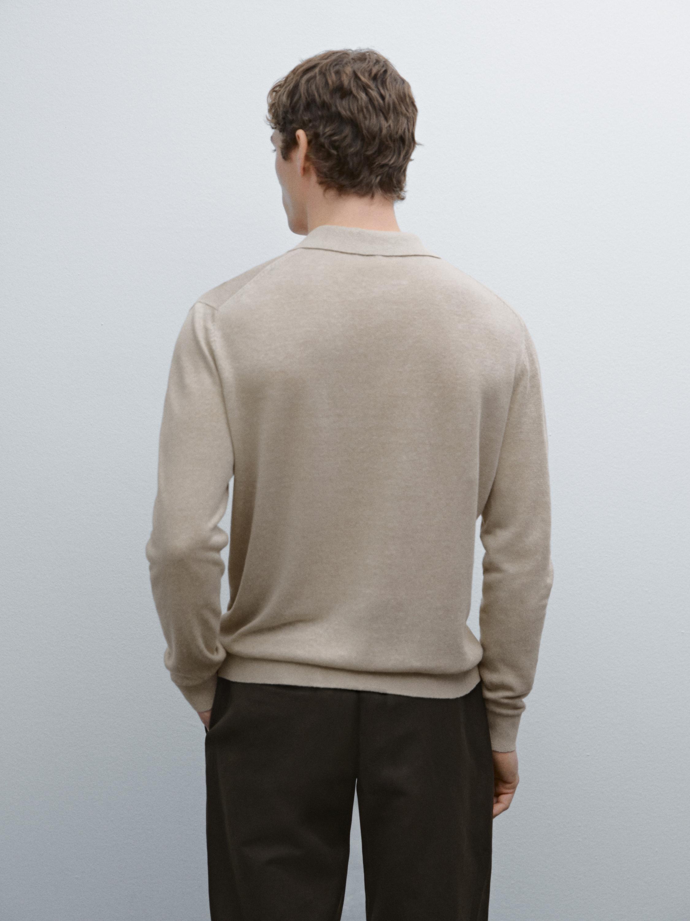 Linen polo collar knit sweater