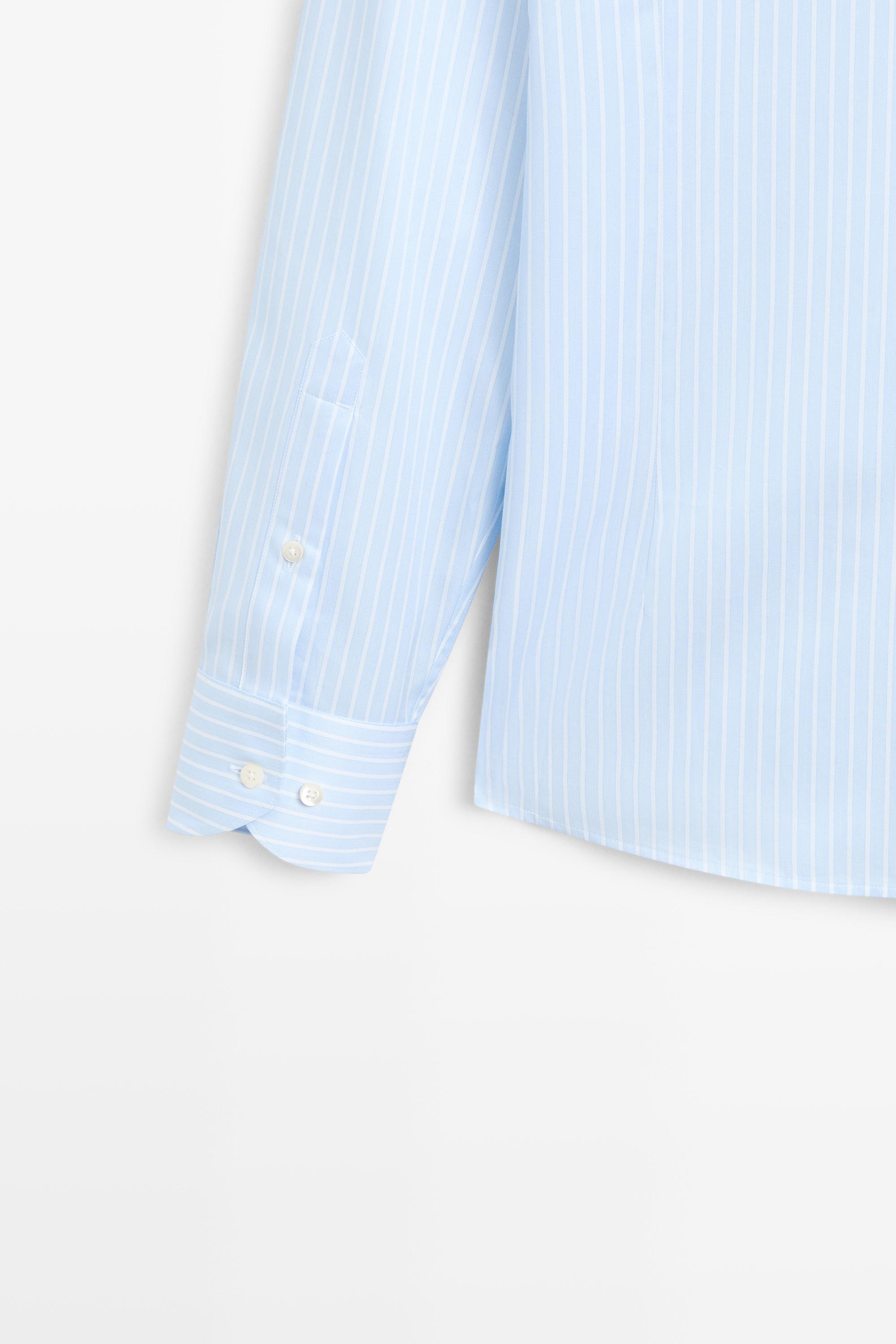 Slim fit striped 100% cotton shirt — SKY BLUE