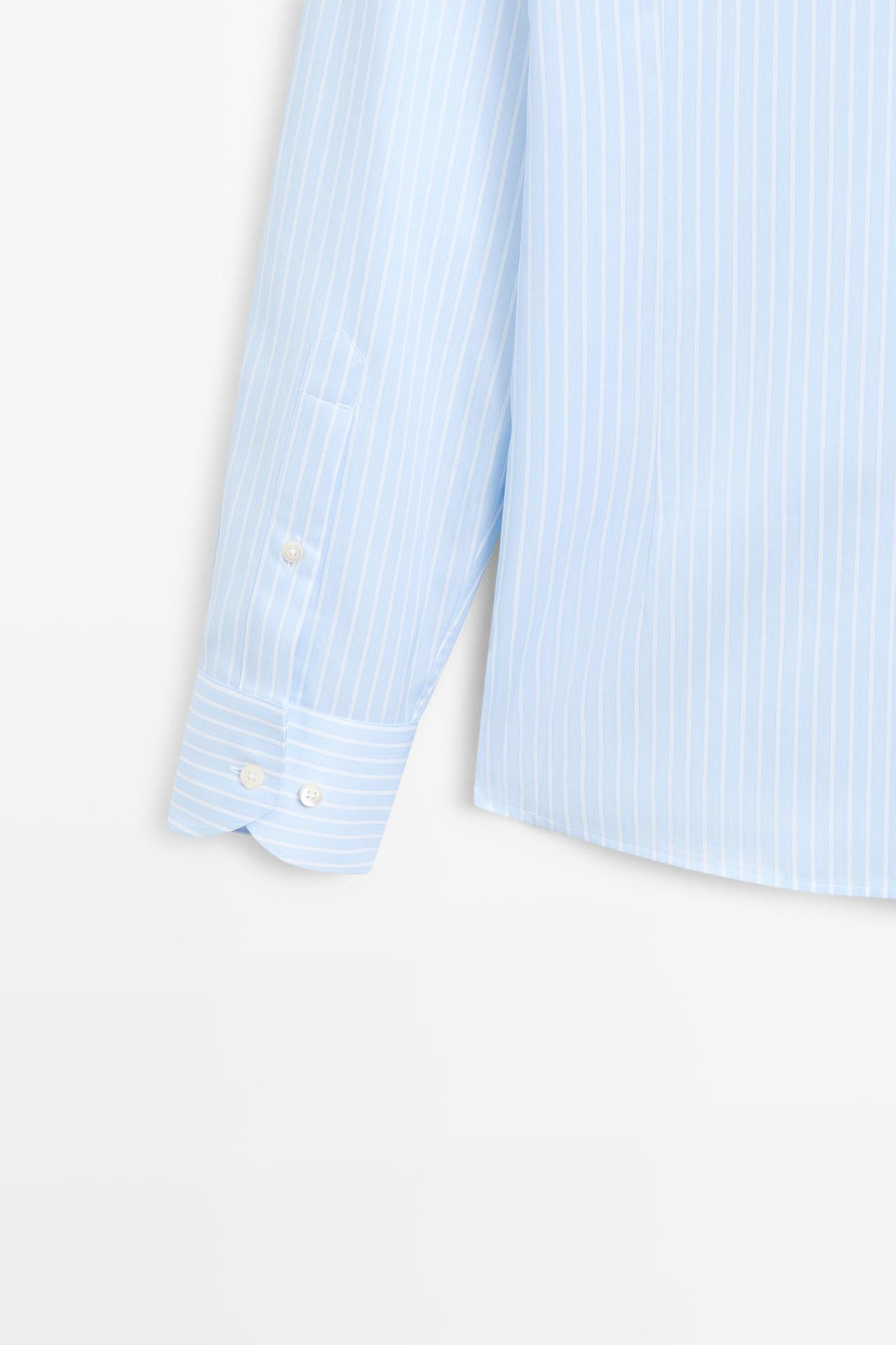 Slim fit striped 100% cotton shirt — SKY BLUE
