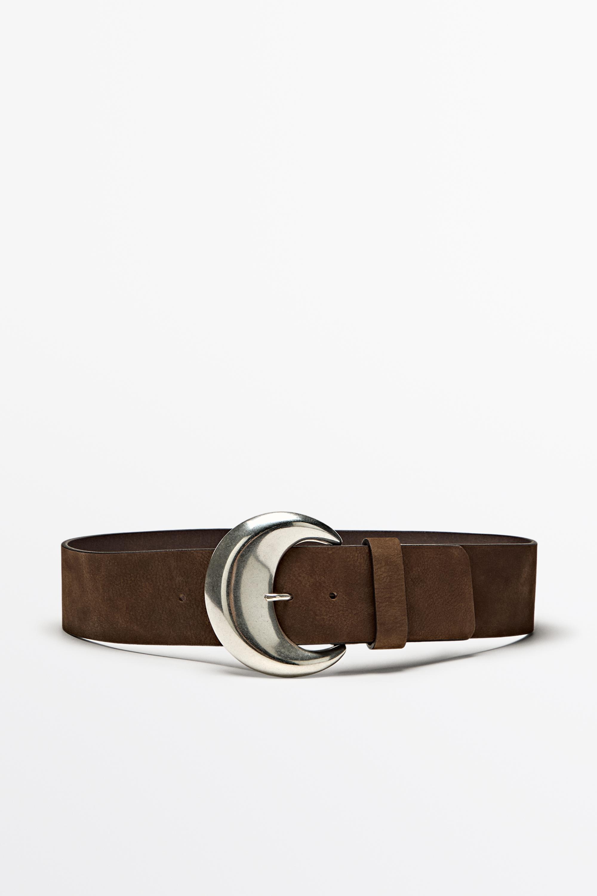 Nubuck leather belt with buckle detail