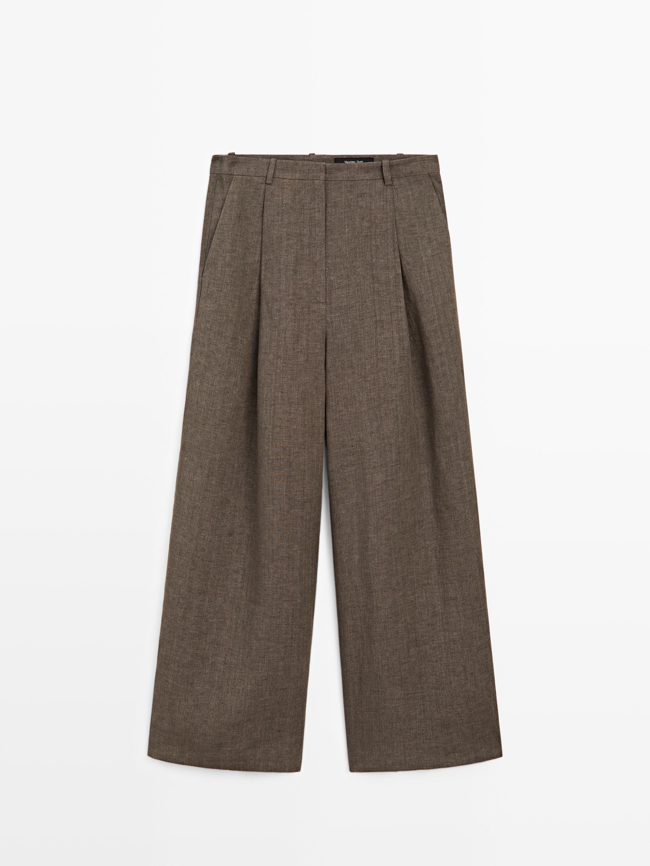 Pantalon à pinces en lin mélangé
