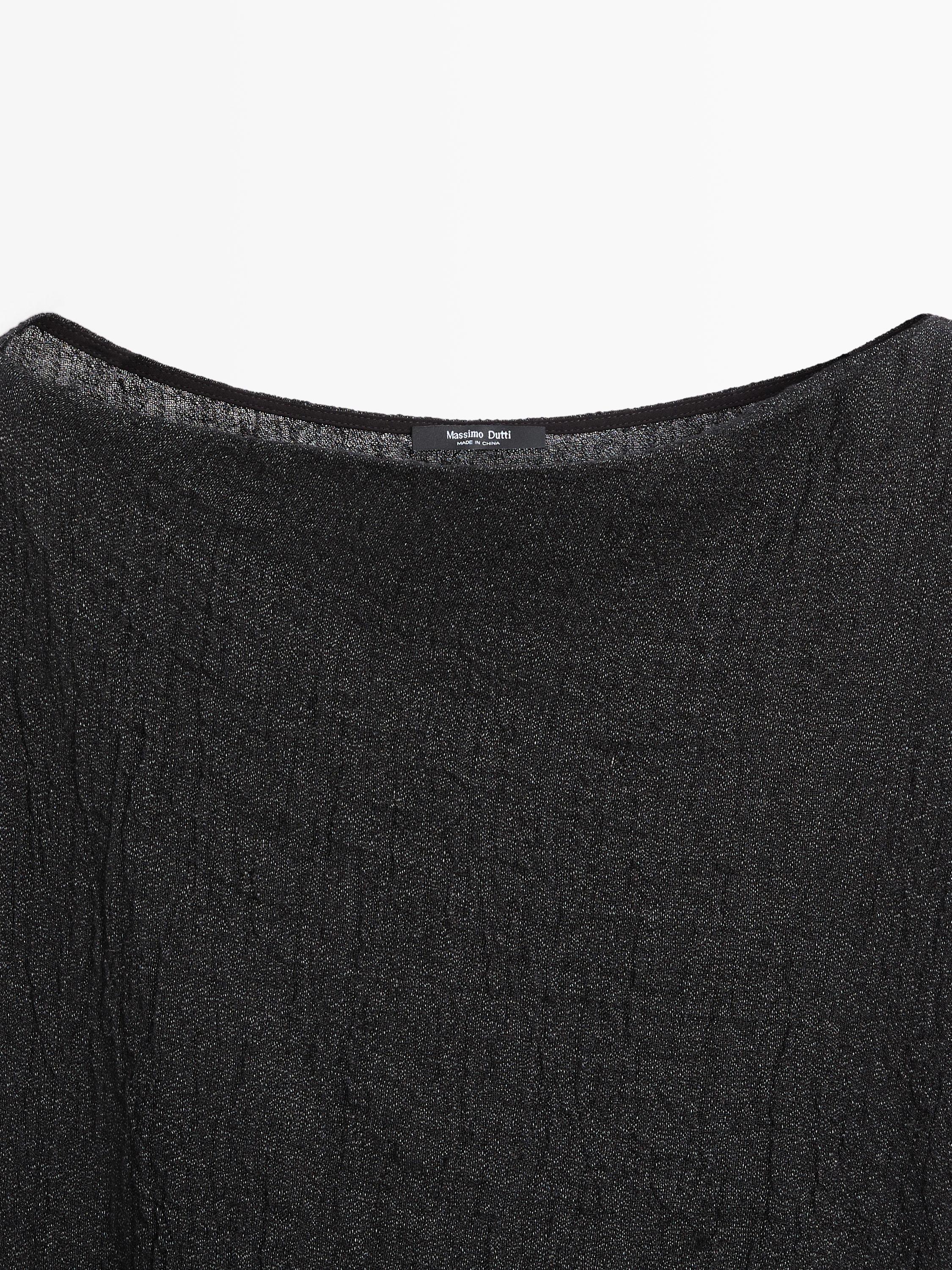 Linen midi dress with asymmetric sleeves — BLACK