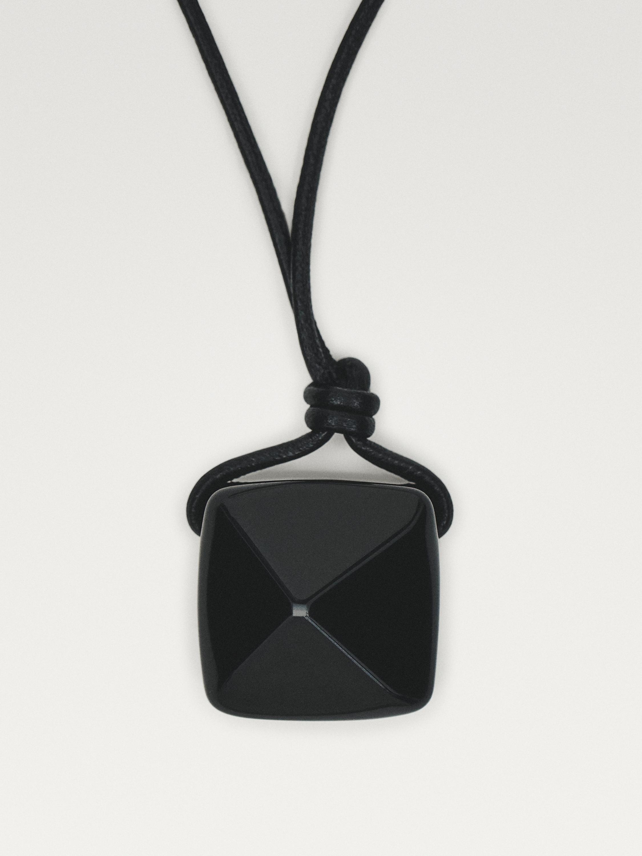 Leather cord necklace with natural stone