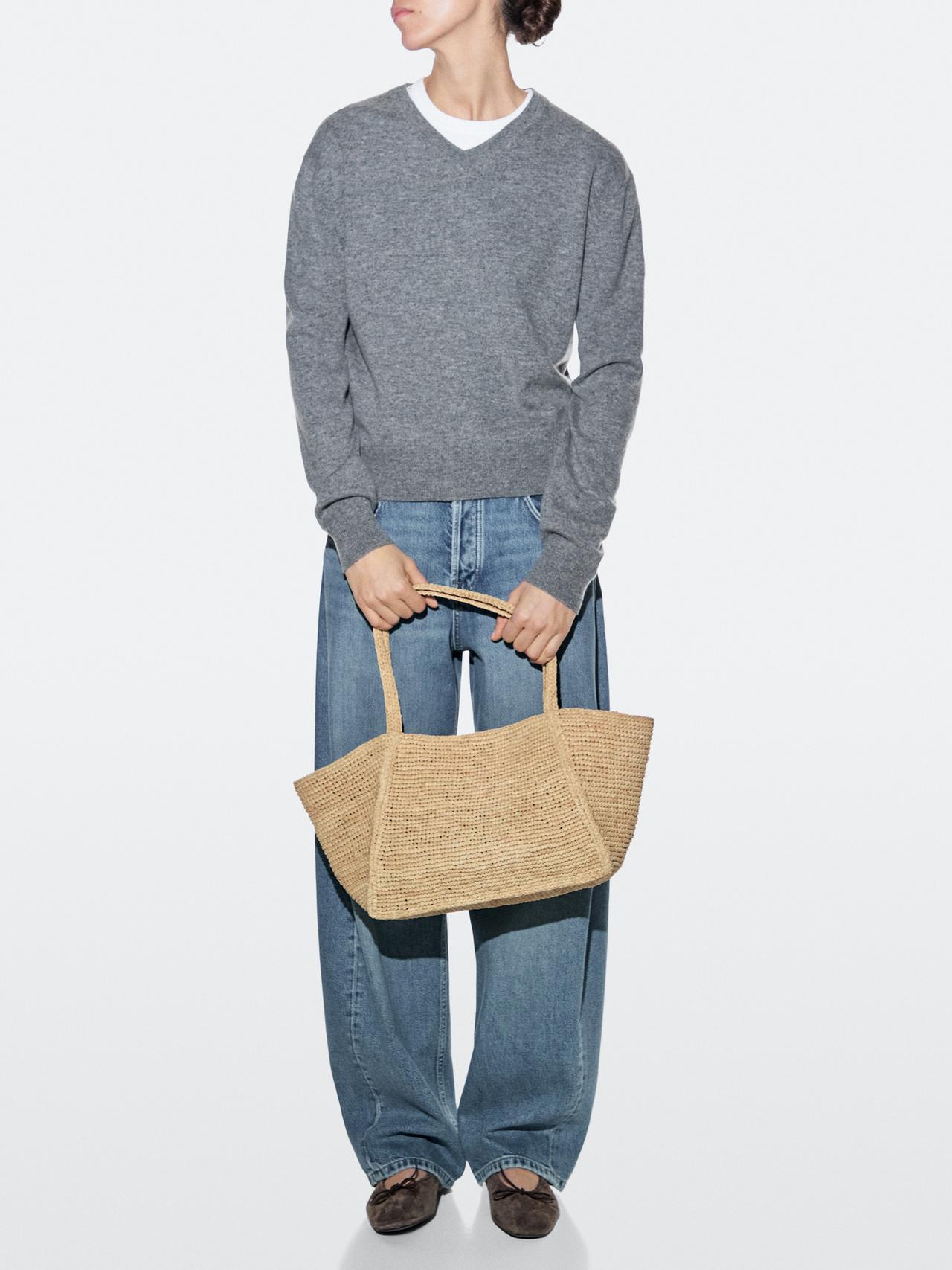 100% raffia mid-sized tote bag — BEIGE