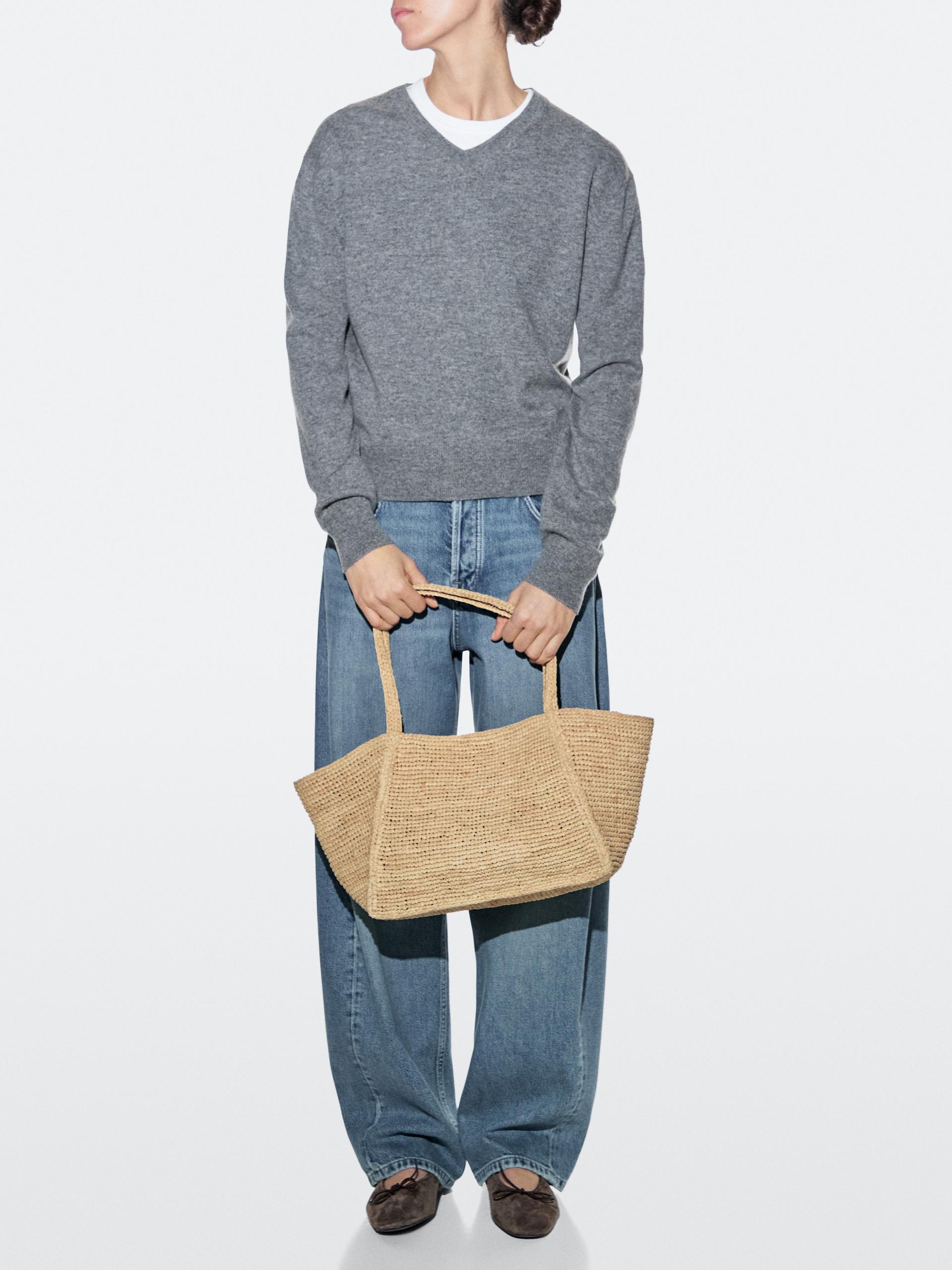 Bolso Tote Mediano 100% Rafia - Beige - 01 - Massimo Dutti - Mujer