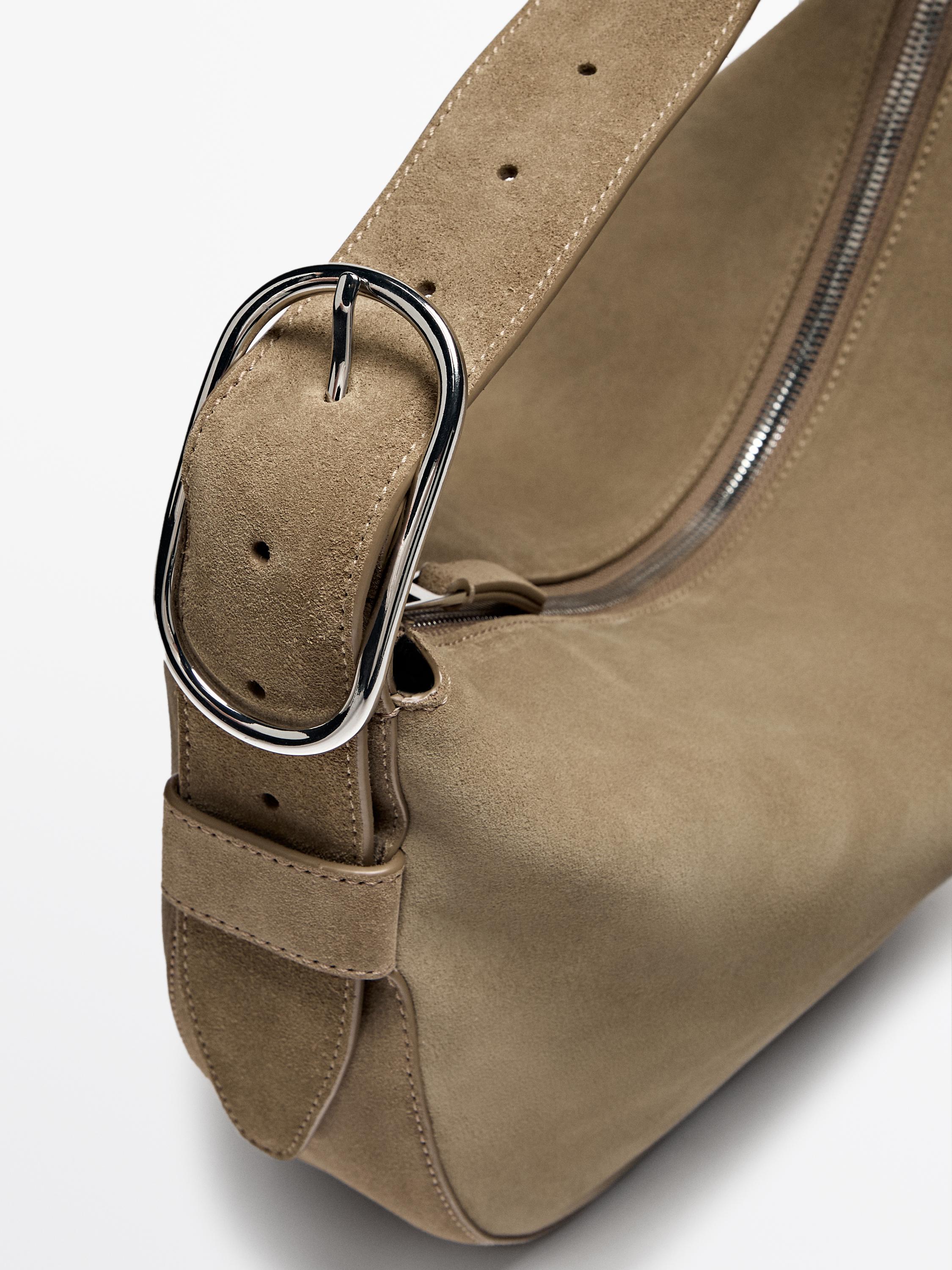 Mittelgroße Schultertasche aus Leder und Rauleder