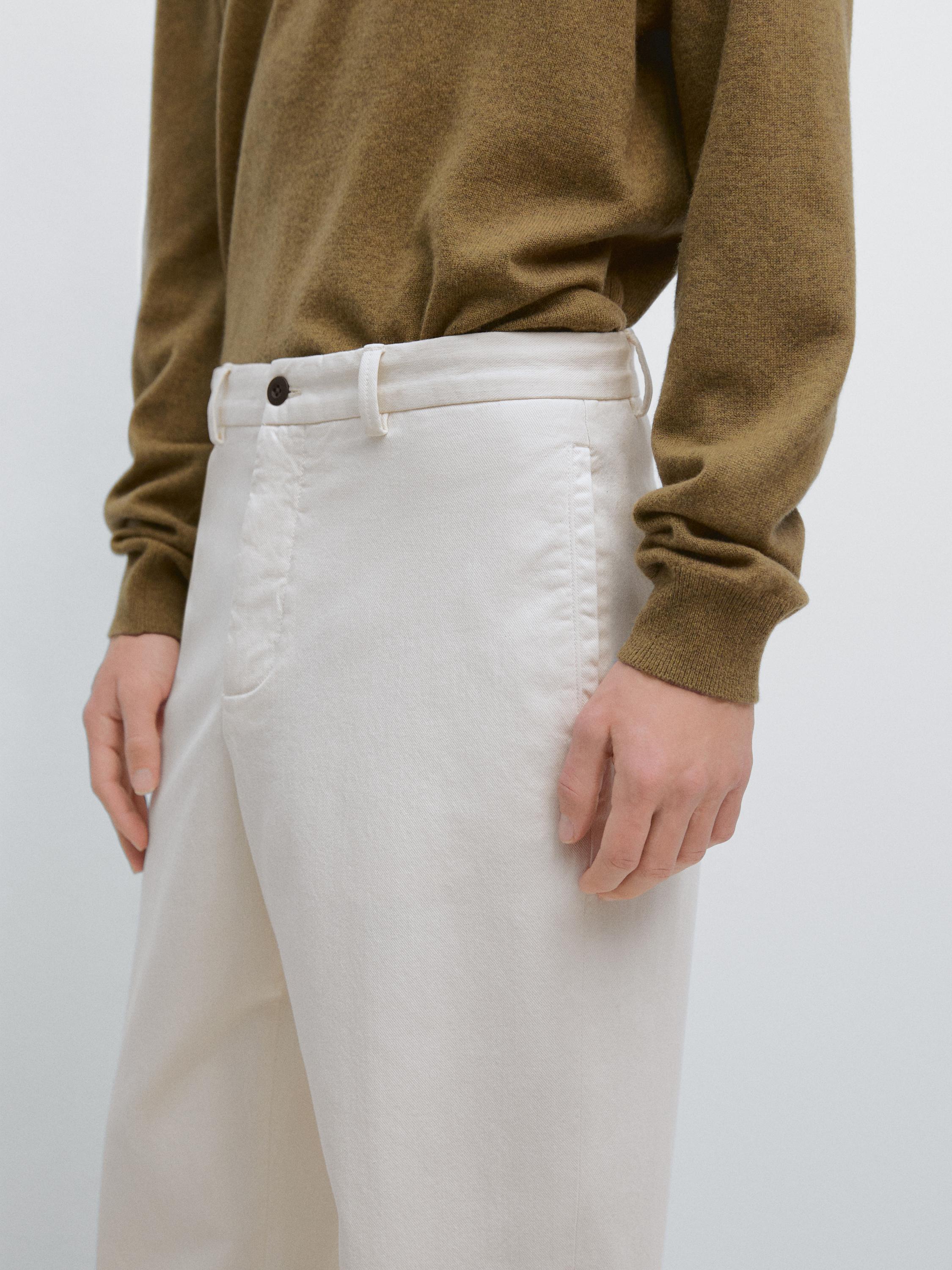 Cotton twill pants with elasticated waistband — Off white