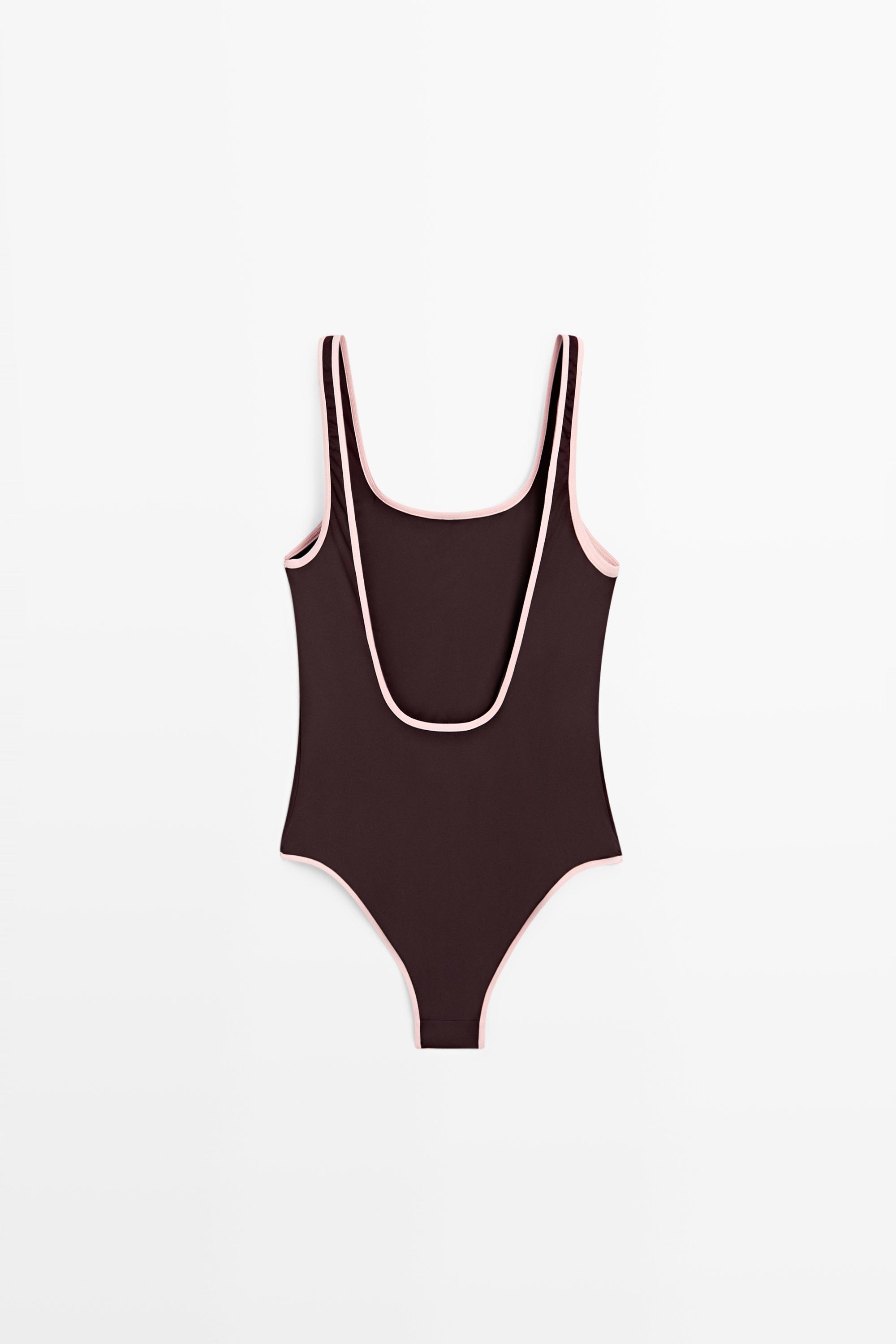 Contrast plain swimsuit — PALE PINK