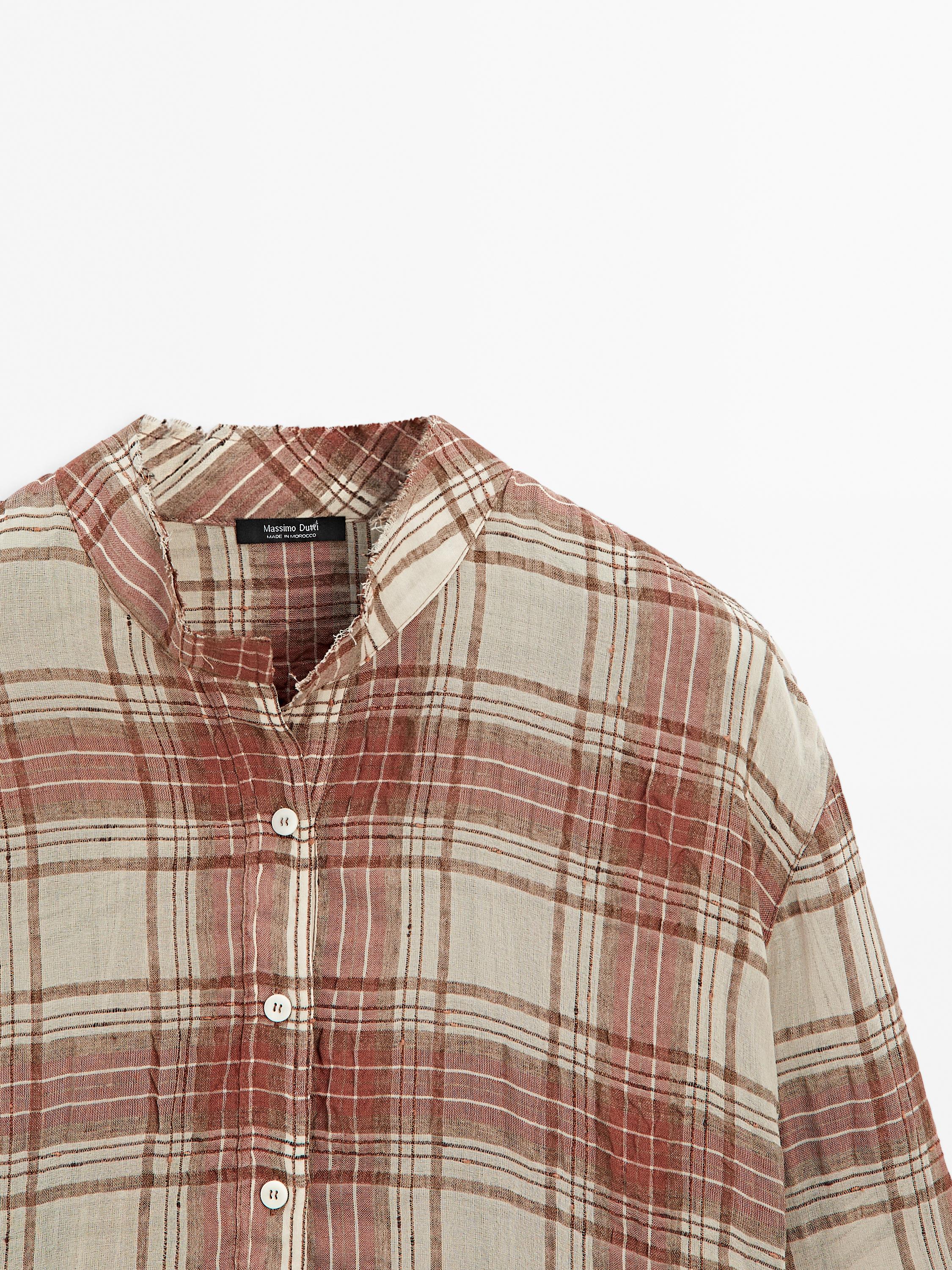 Oversized checked shirt with stand collar