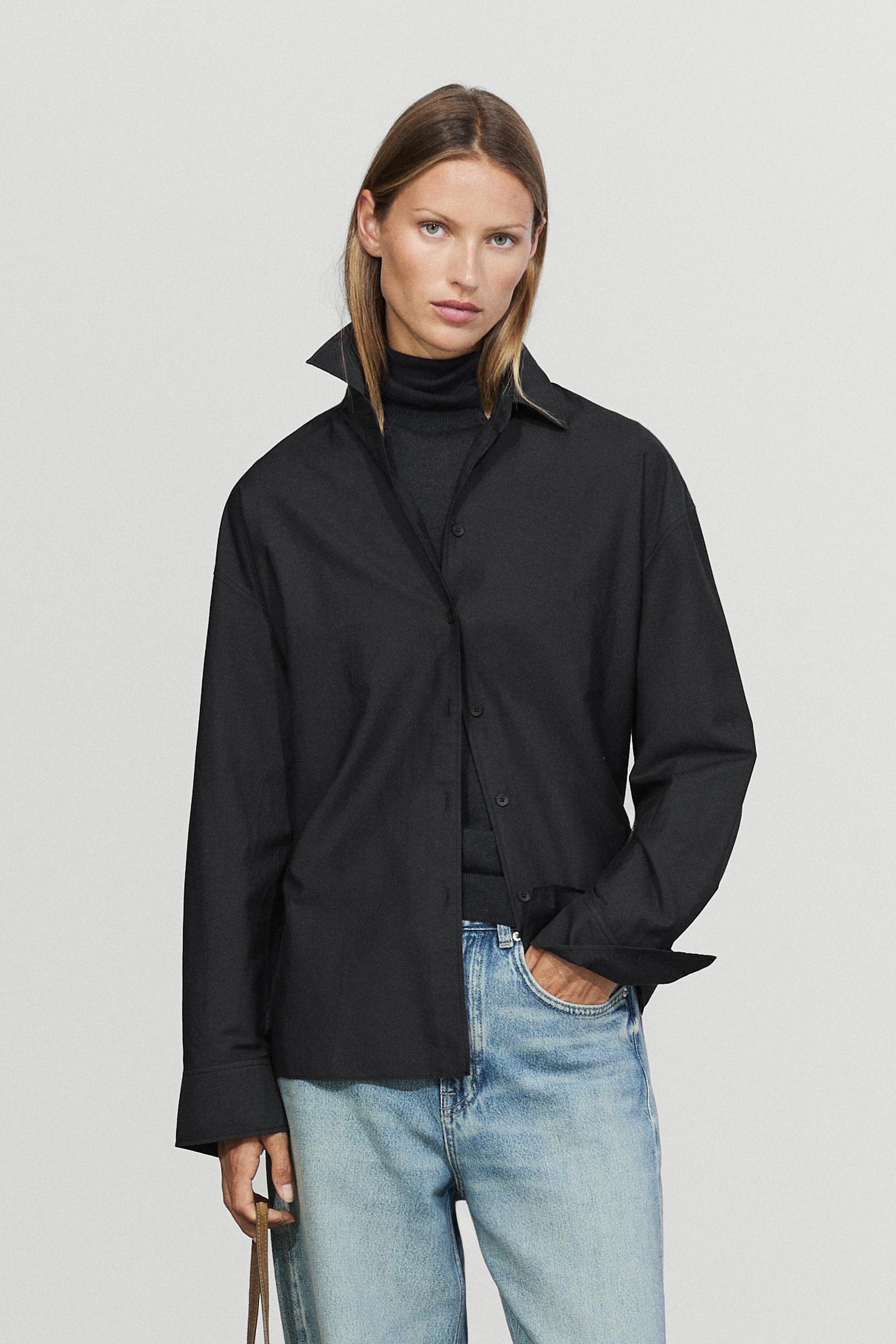 Flowing cotton-silk shirt — BLACK