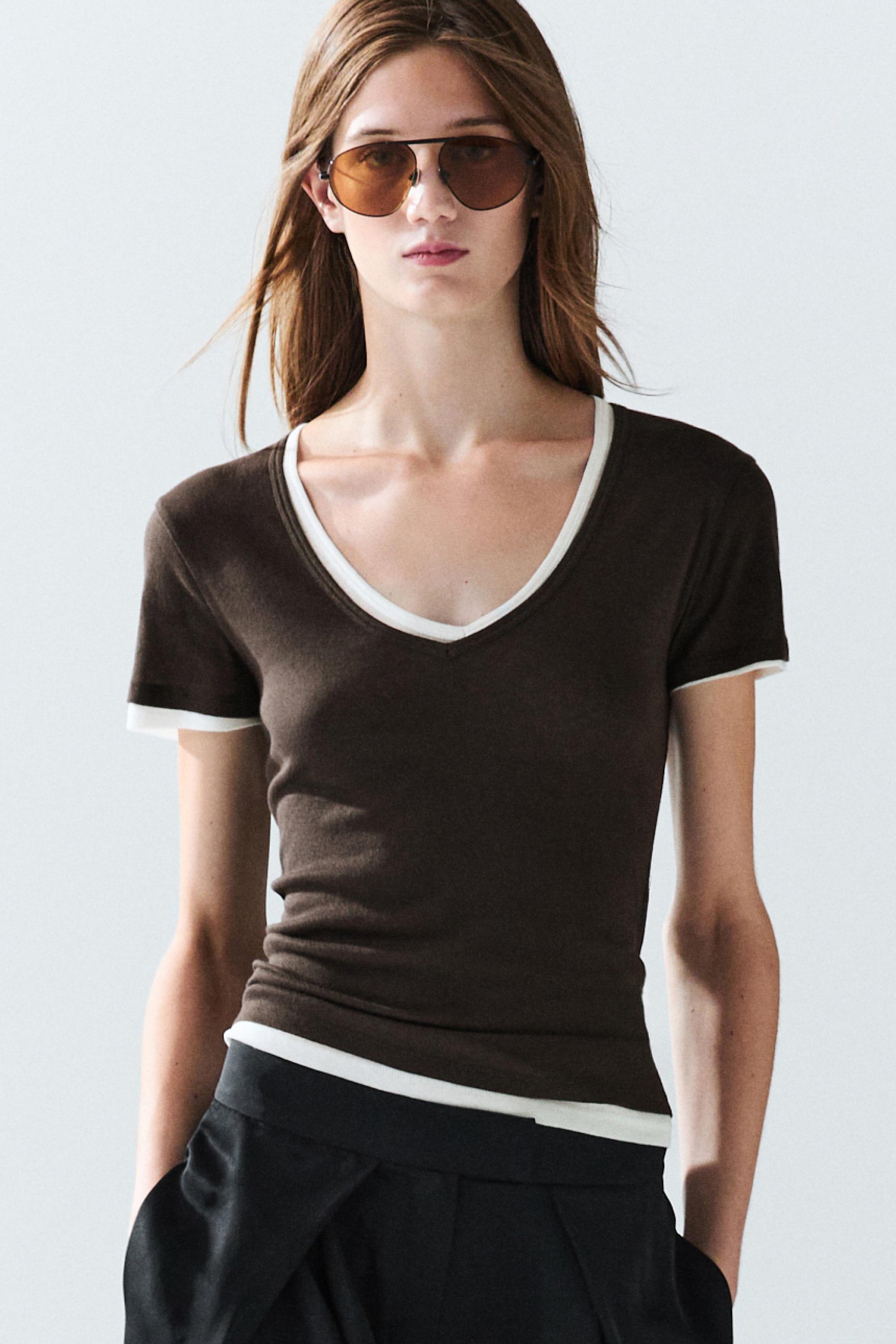 100% cotton double-layer short sleeve T-shirt — BROWN