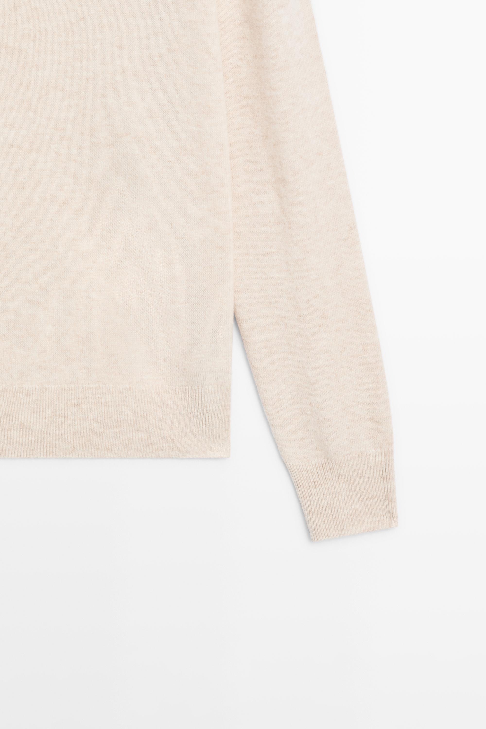 Wool blend V-neck knit sweater — BEIGE MARL