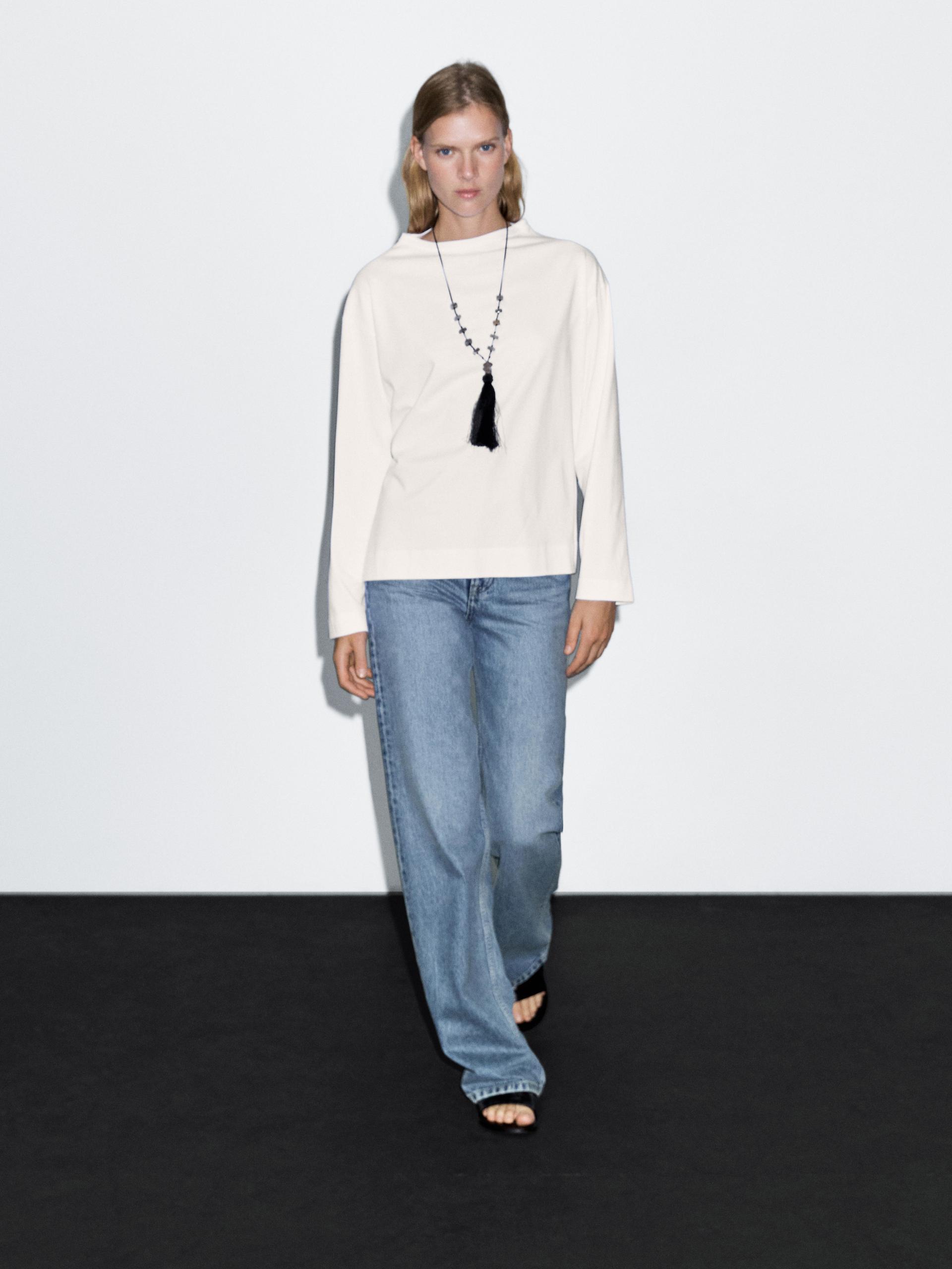 Felpa A Maniche Lunghe In Cotone - Bianco - Xs - Massimo Dutti - Femminile