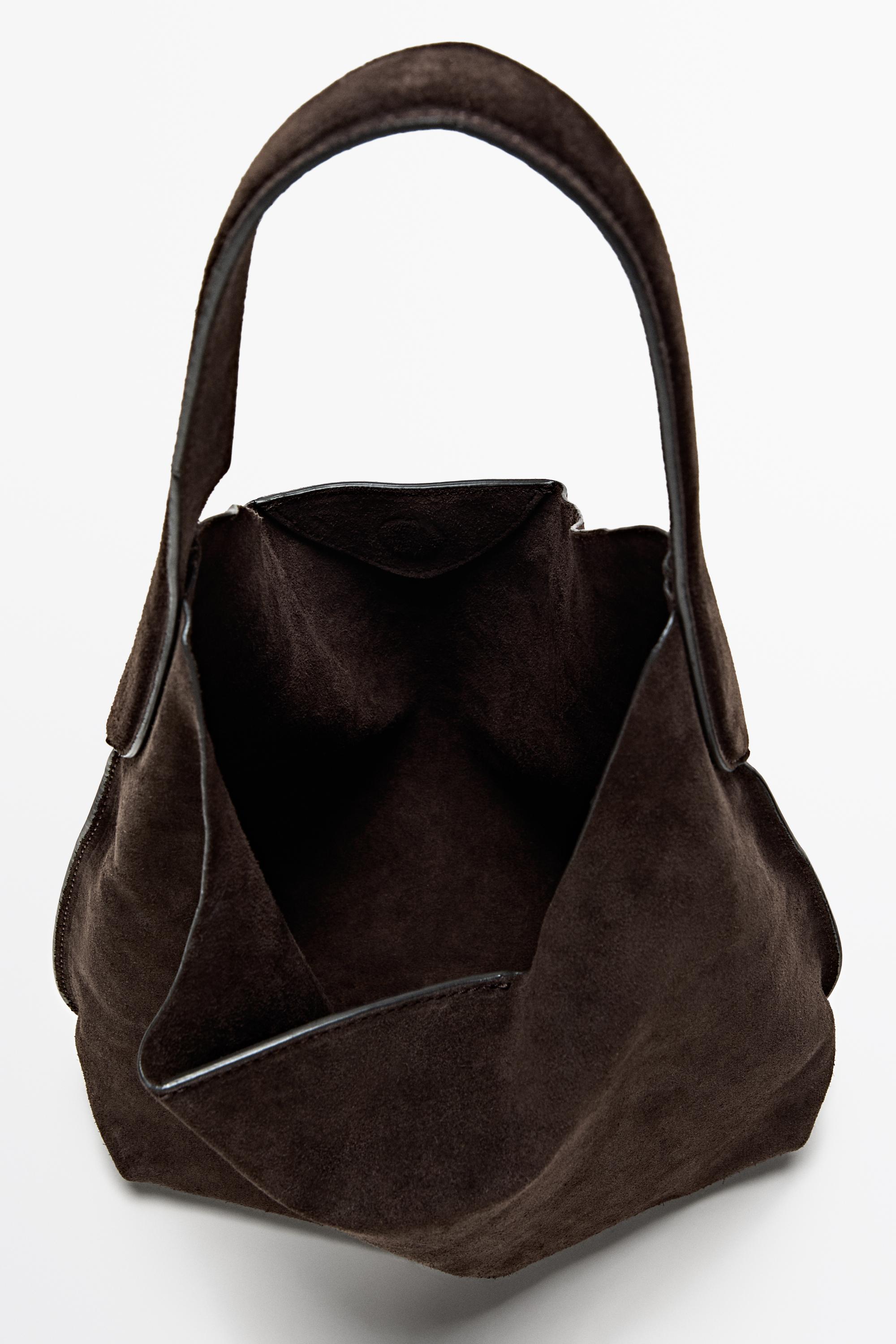Split suede leather mini bag — Chocolate