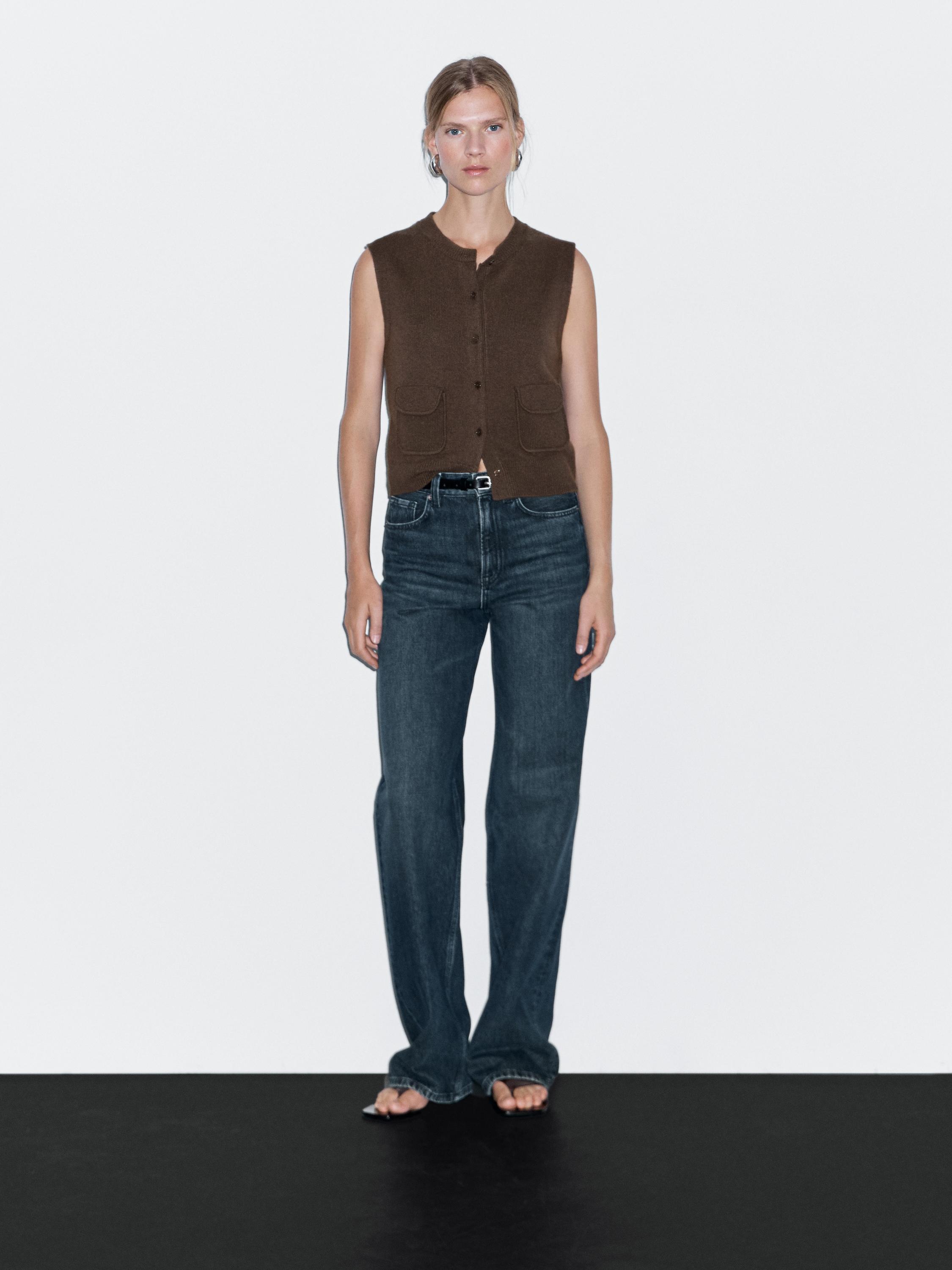 Veste sans manches en laine mélangée avec poches · Marron · Vestes