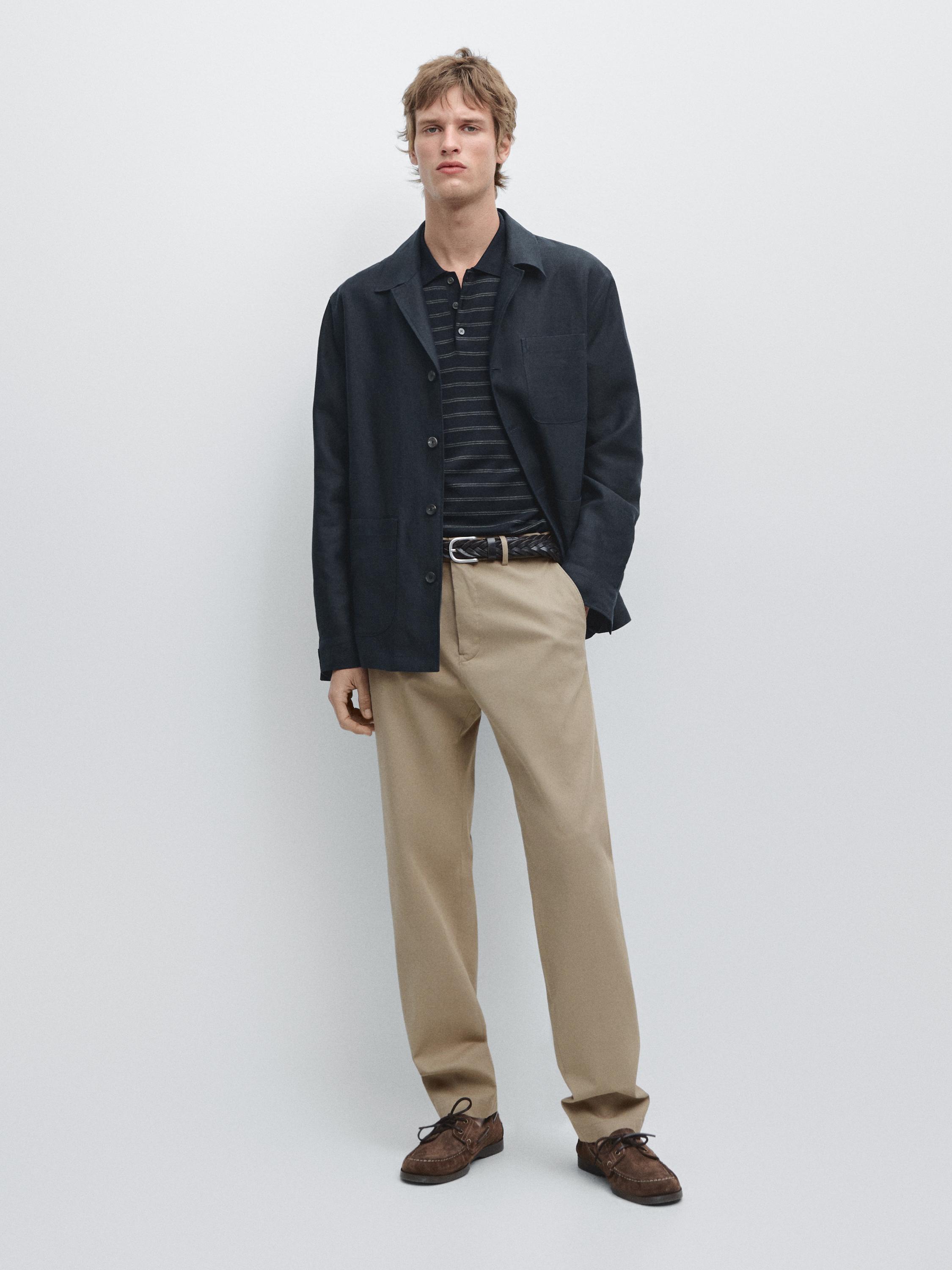 Cotton blend tapered fit trousers — GREEN