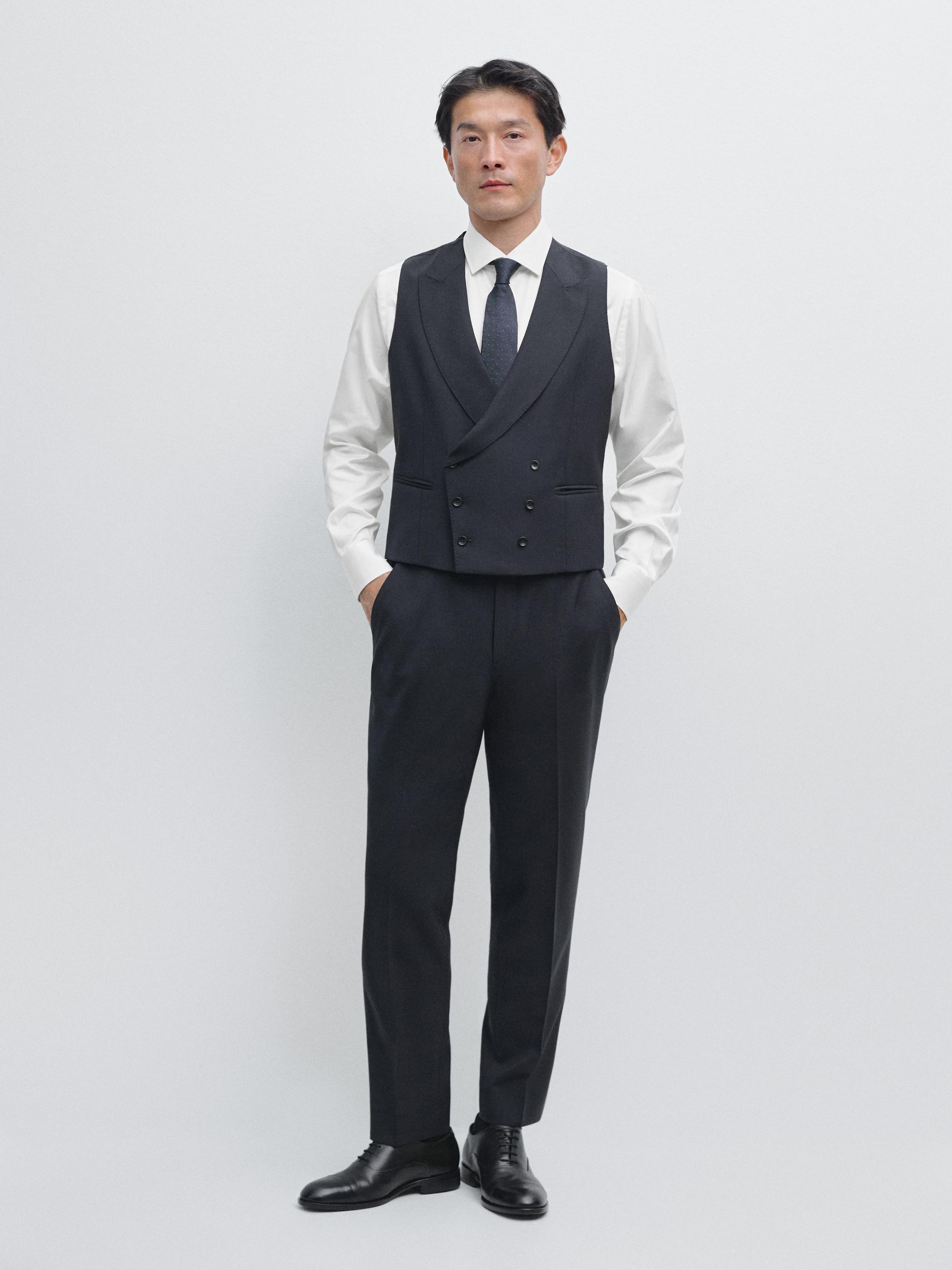Wool suit waistcoat · Navy Blue · Suit | Massimo Dutti