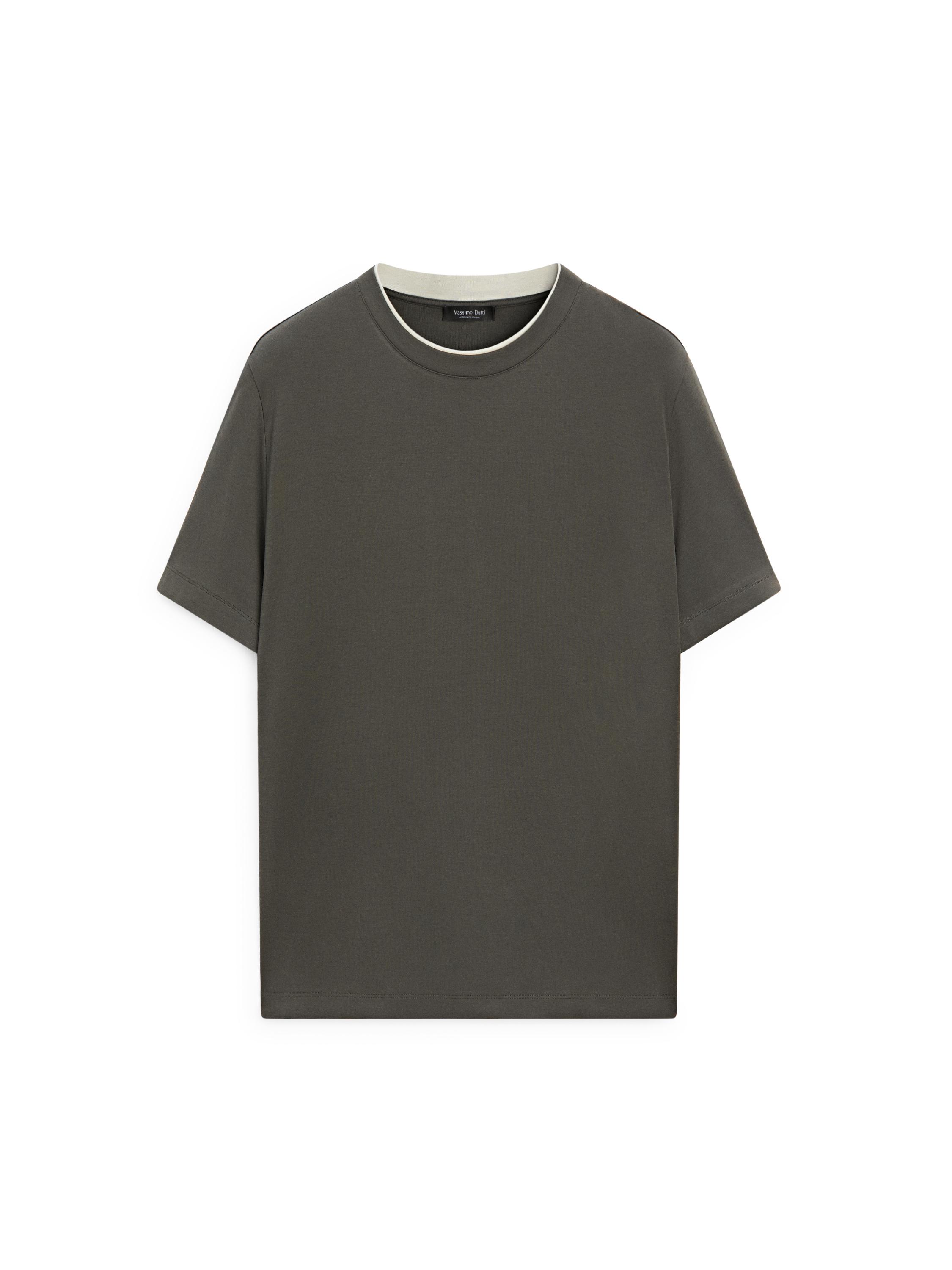 100% cotton T-shirt with contrast neckline — KHAKI