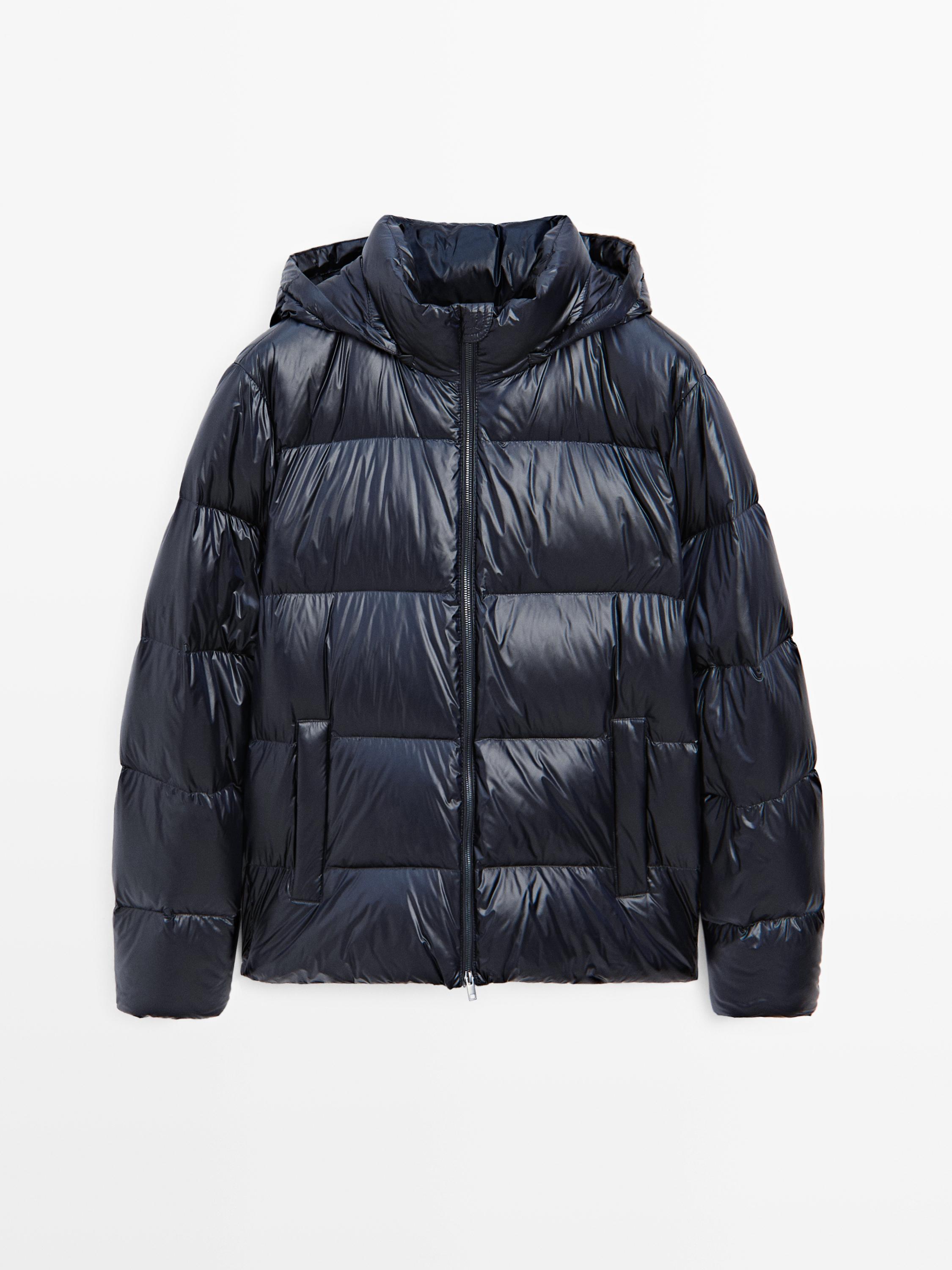 Water-repellent satin puffer jacket