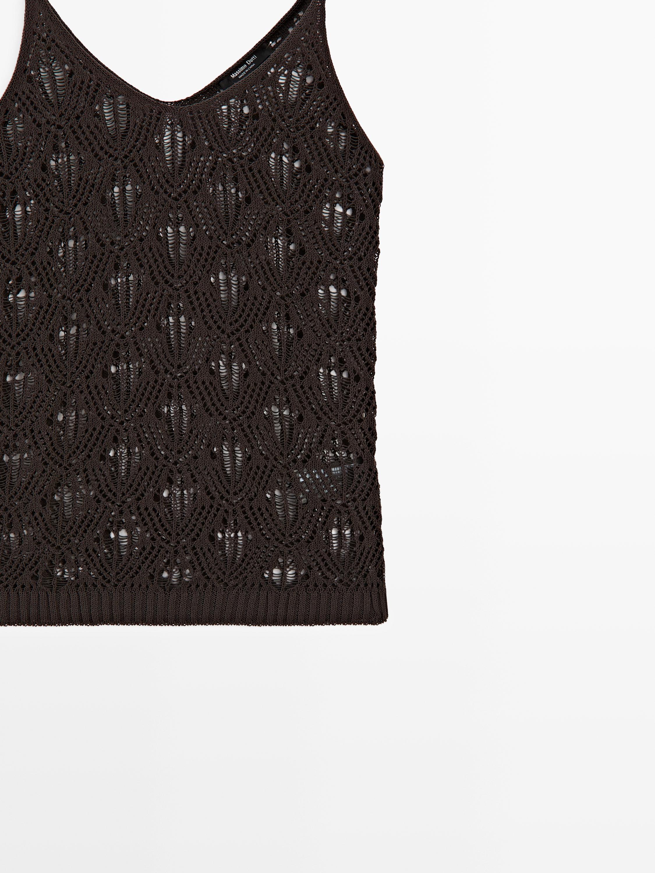 Strappy top with openwork detail — BROWN