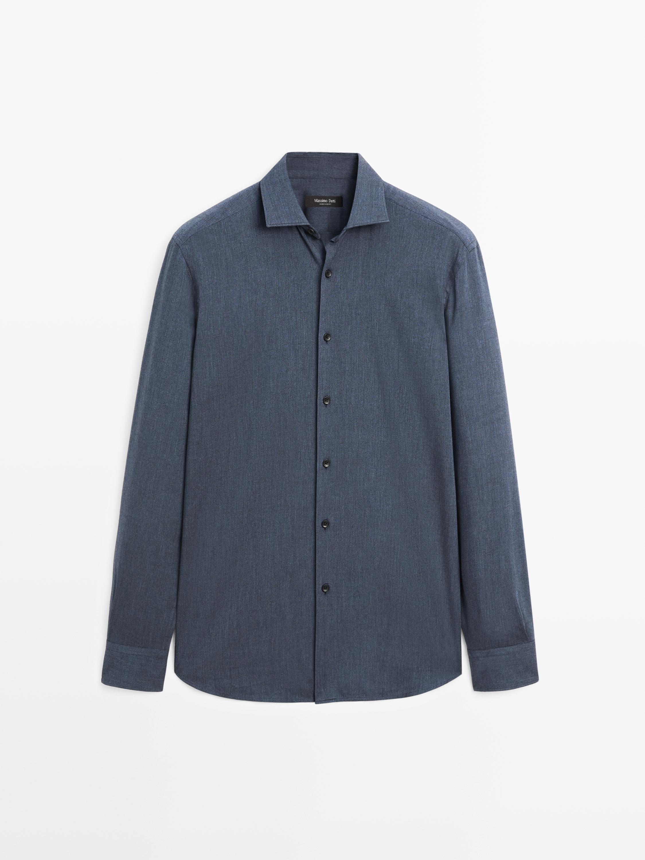 Twill melange overhemd slim fit
