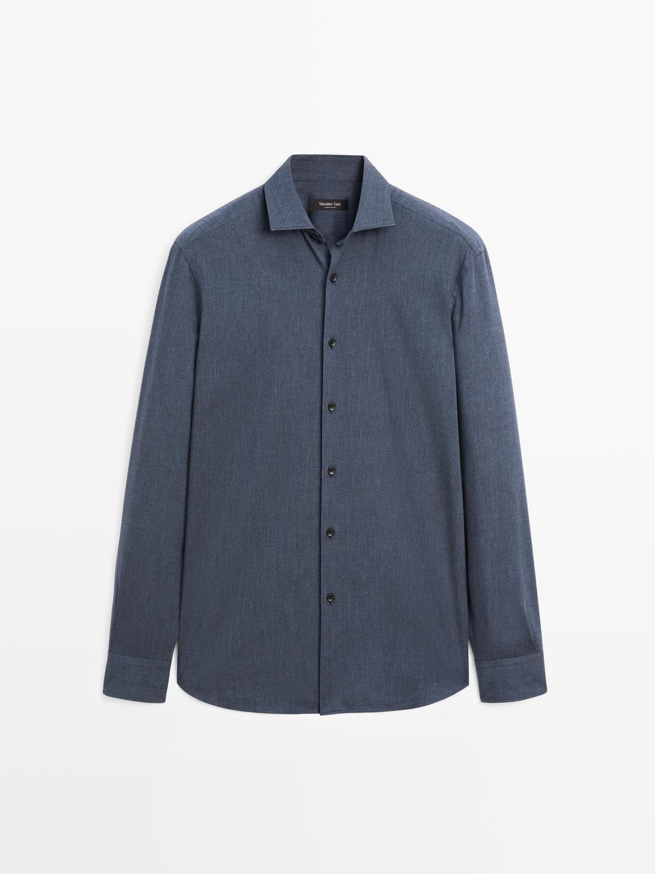 Massimo Dutti - Heren - Twill Melange Overhemd Slim Fit - Halfblauw - Xxl