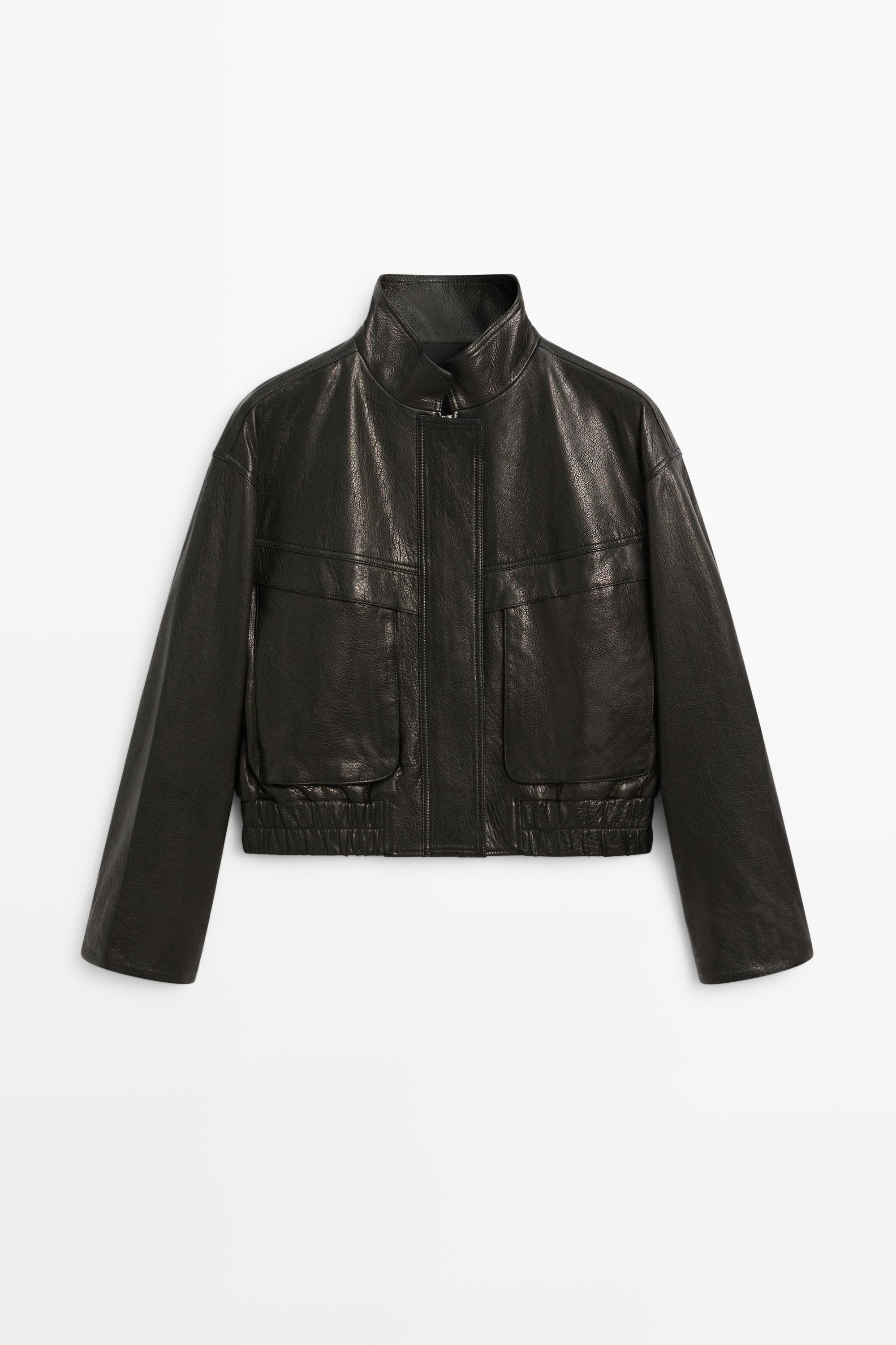 Chaqueta corta cuello subido piel napa
