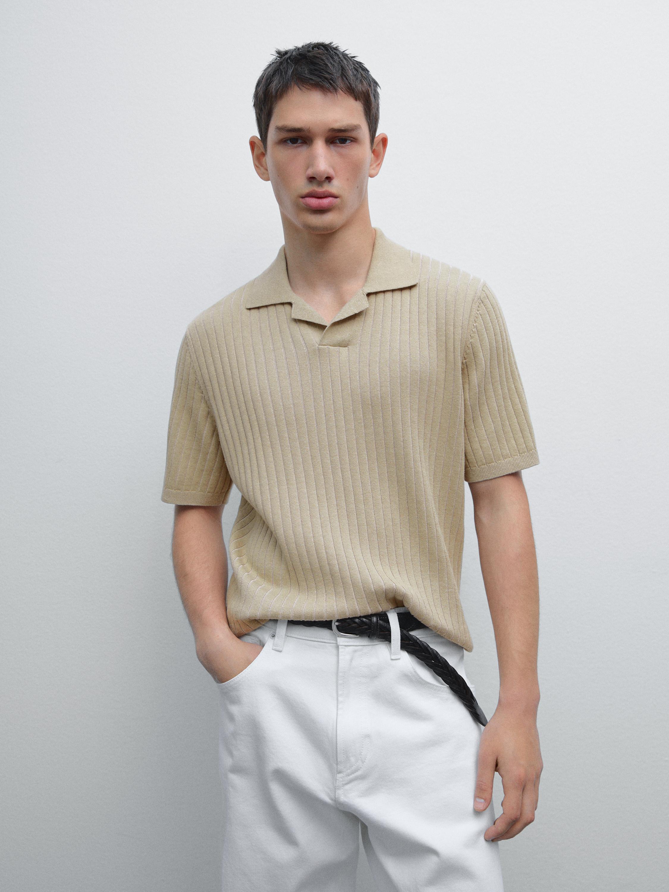 Short sleeve ribbed polo shirt