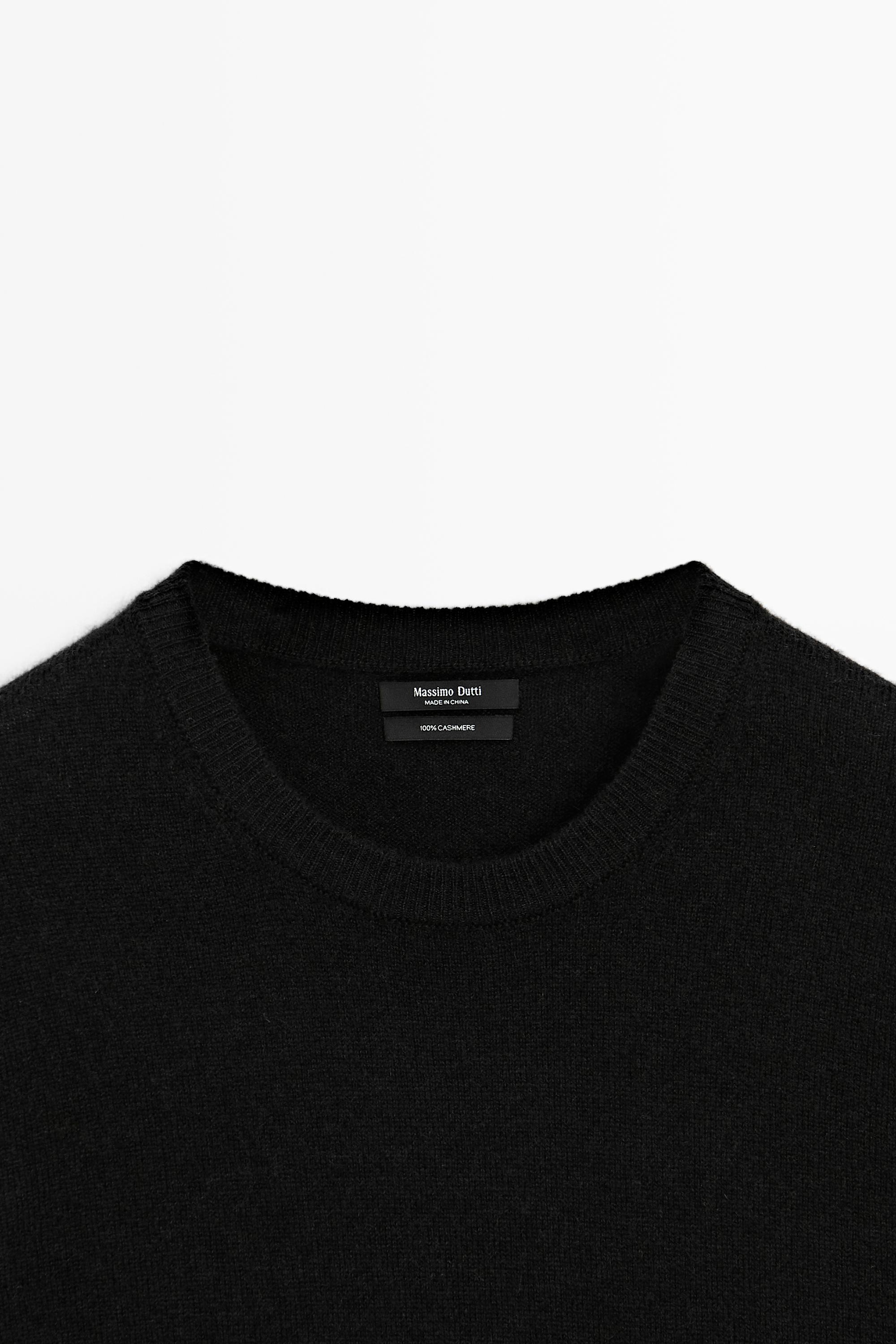 100% cashmere long sleeve sweater — BLACK