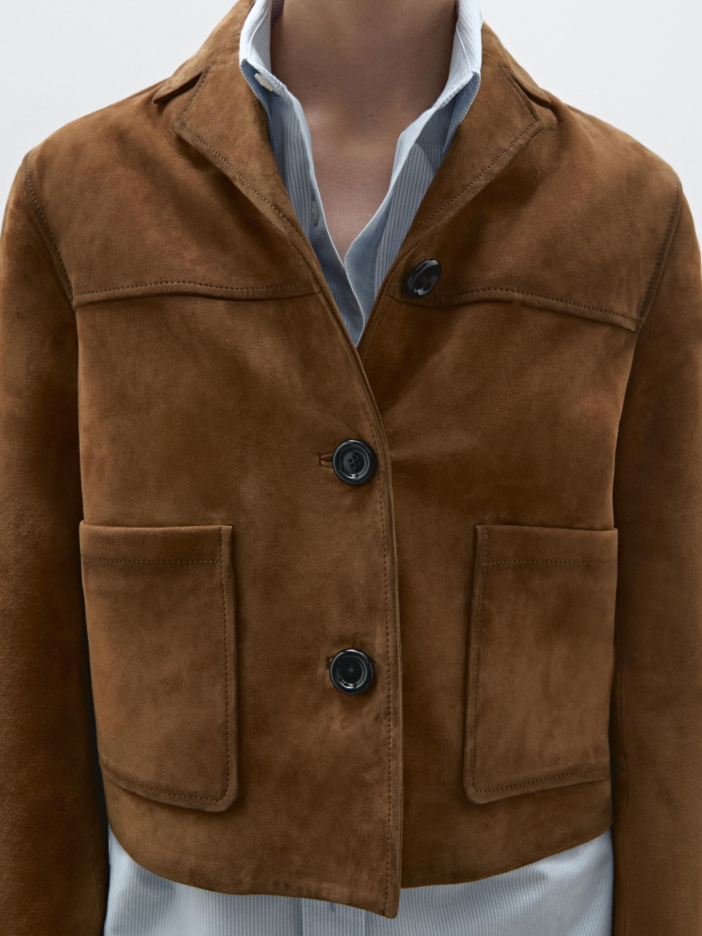Suede leather jacket with pockets